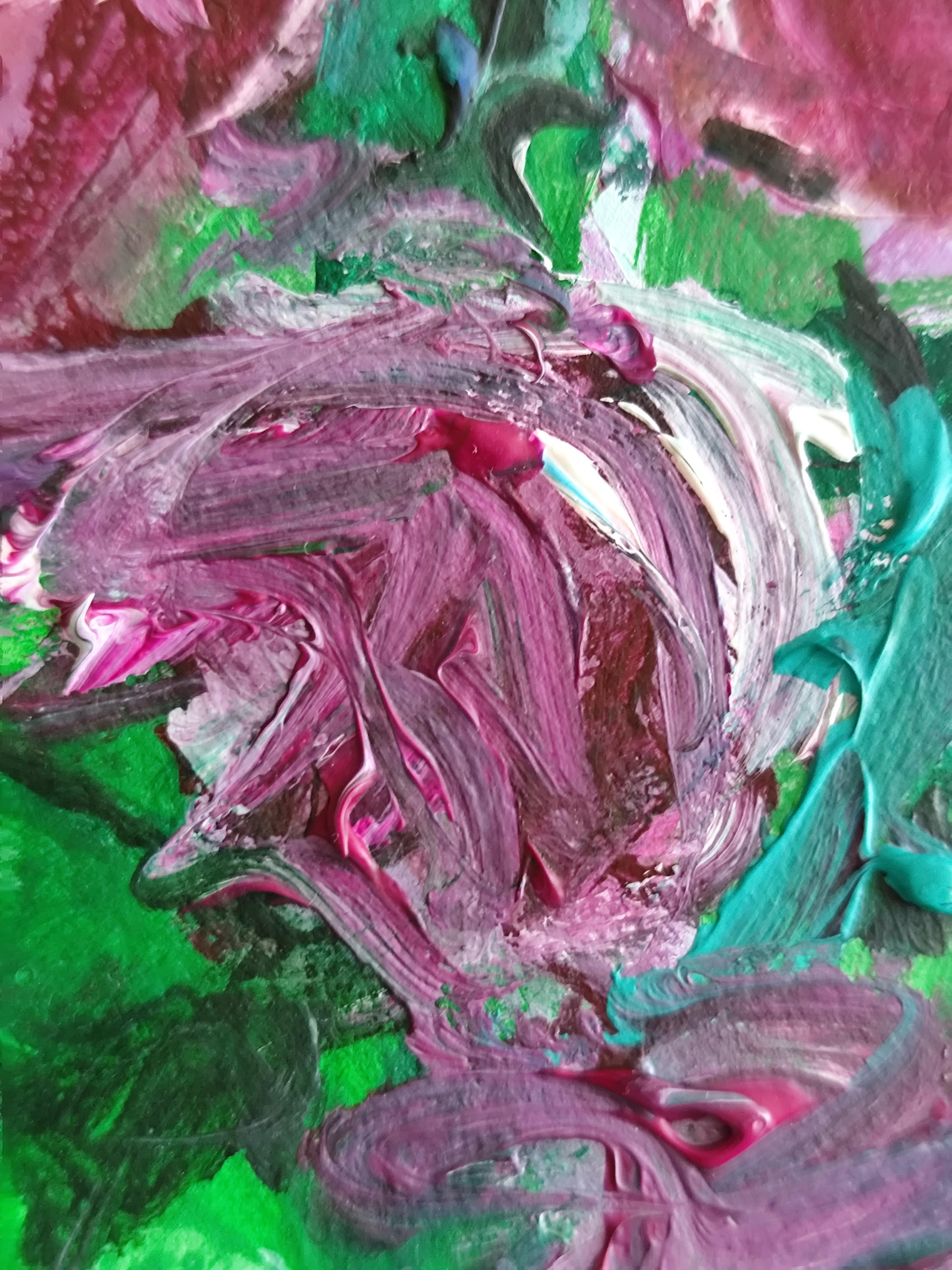 „Rosen in einer türkisgrünen Vase“ (Acryl-Blumengemälde auf Papier) im Angebot 11