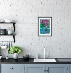 "Roses in a turquoise green vase" ( acrylic floral painting on paper)