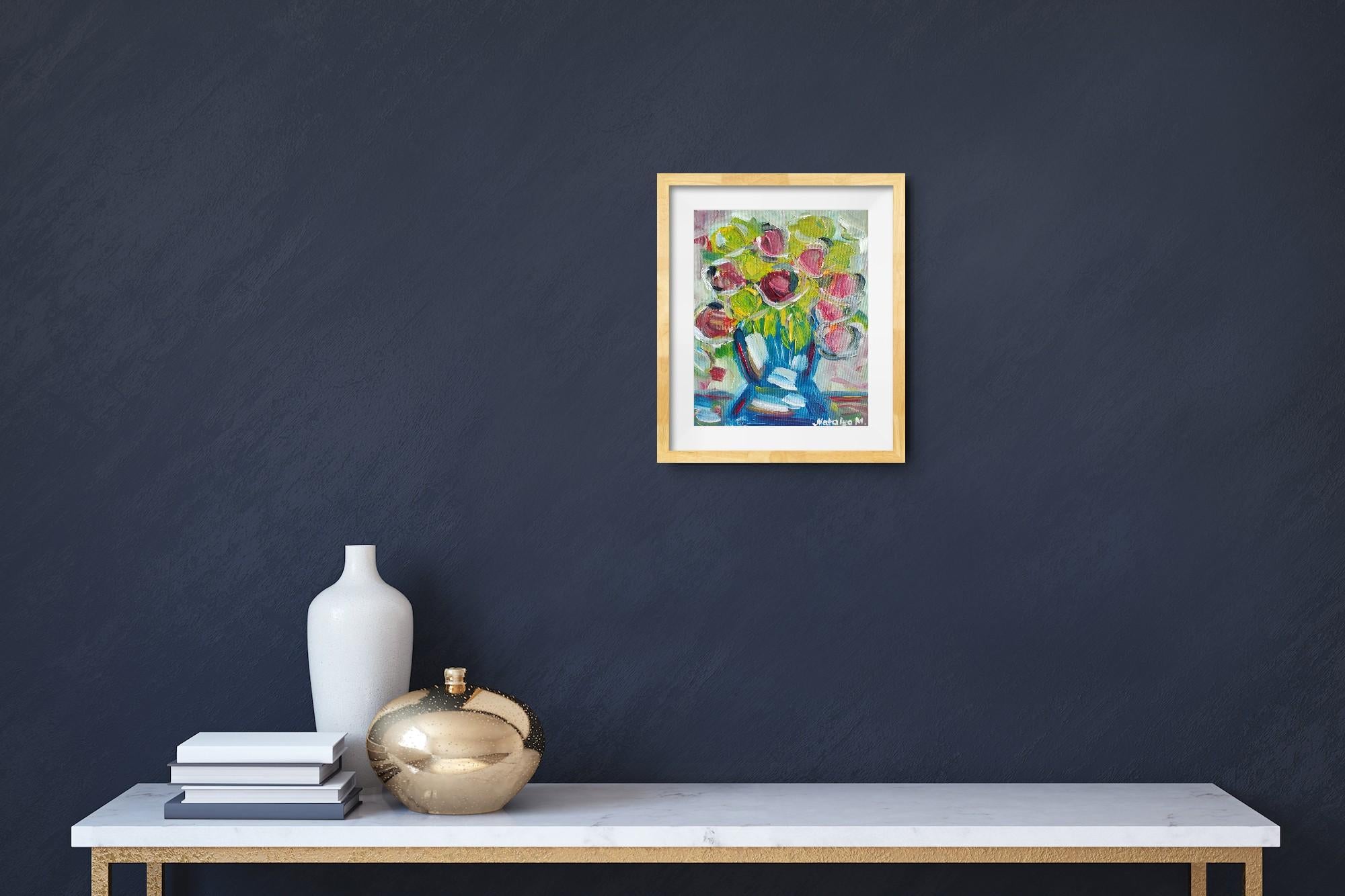 Pittura ad olio floreale espressionista semi-astratta 