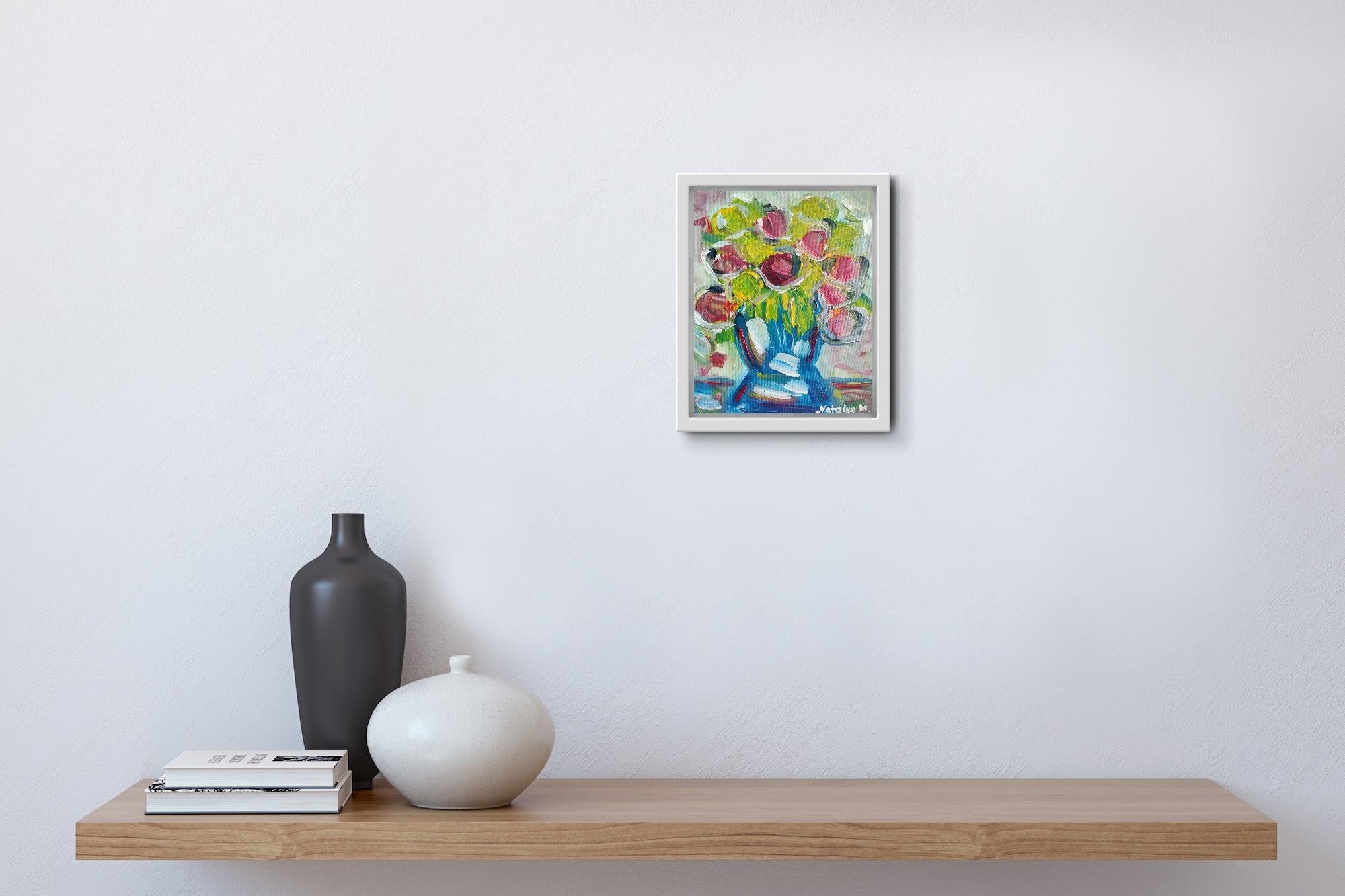 Pittura ad olio floreale espressionista semi-astratta 