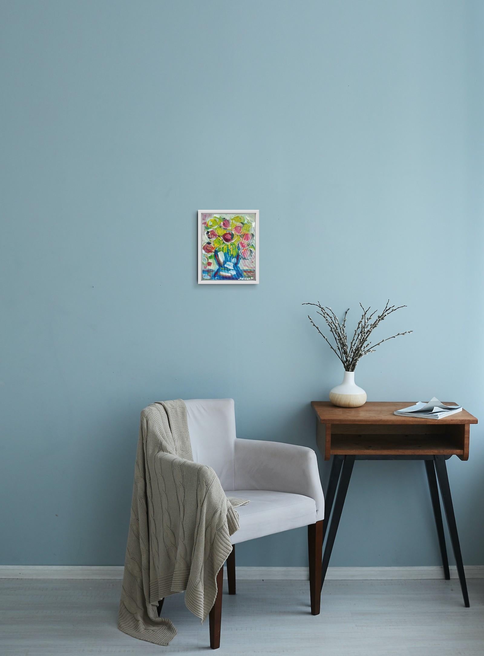 Pittura ad olio floreale espressionista semi-astratta 