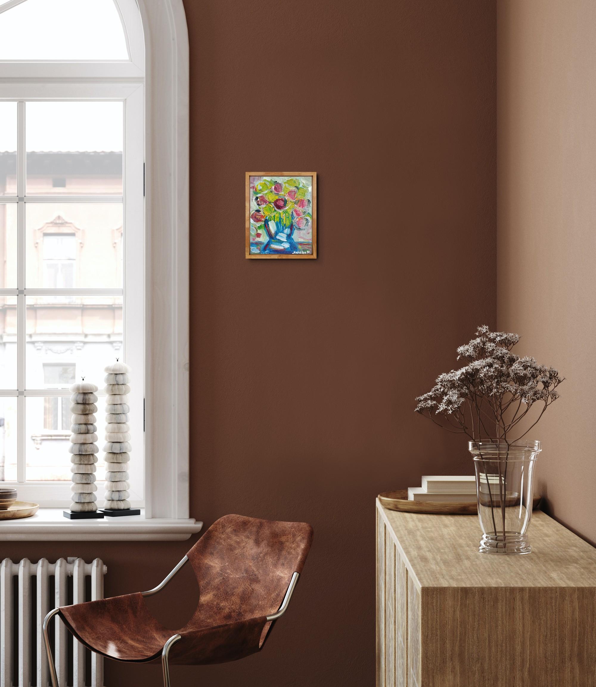 Pittura ad olio floreale espressionista semi-astratta 