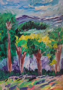 Abstrait impressionniste nature acrylique sur papier "Sérénité dans les montagnes"