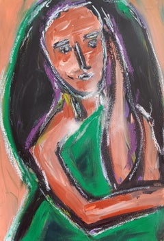 "Silent strength" Contemporary figurative woman's portrait painting on paper