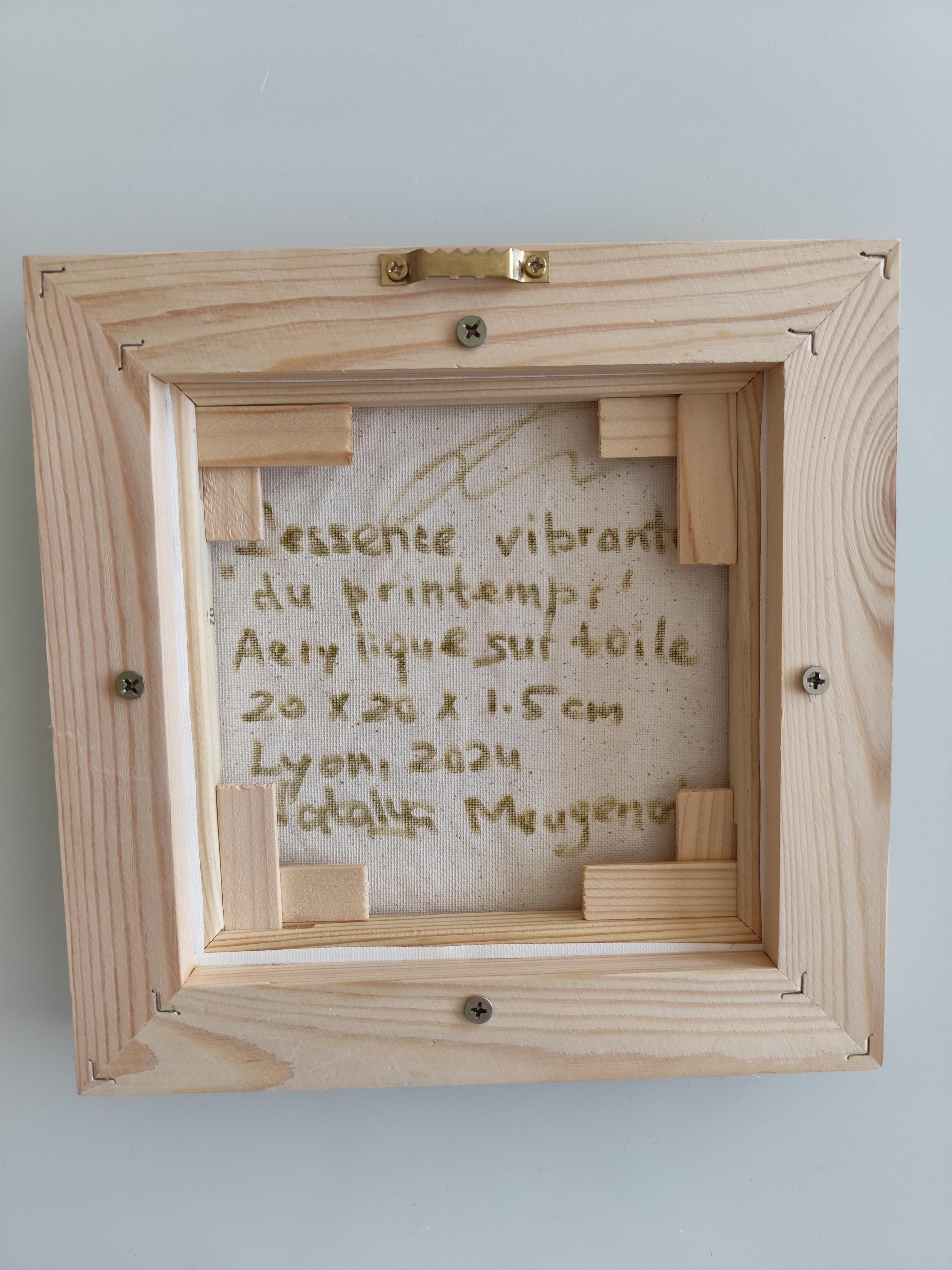 Piccolo quadro astratto espressivo della natura con cornice in legno 