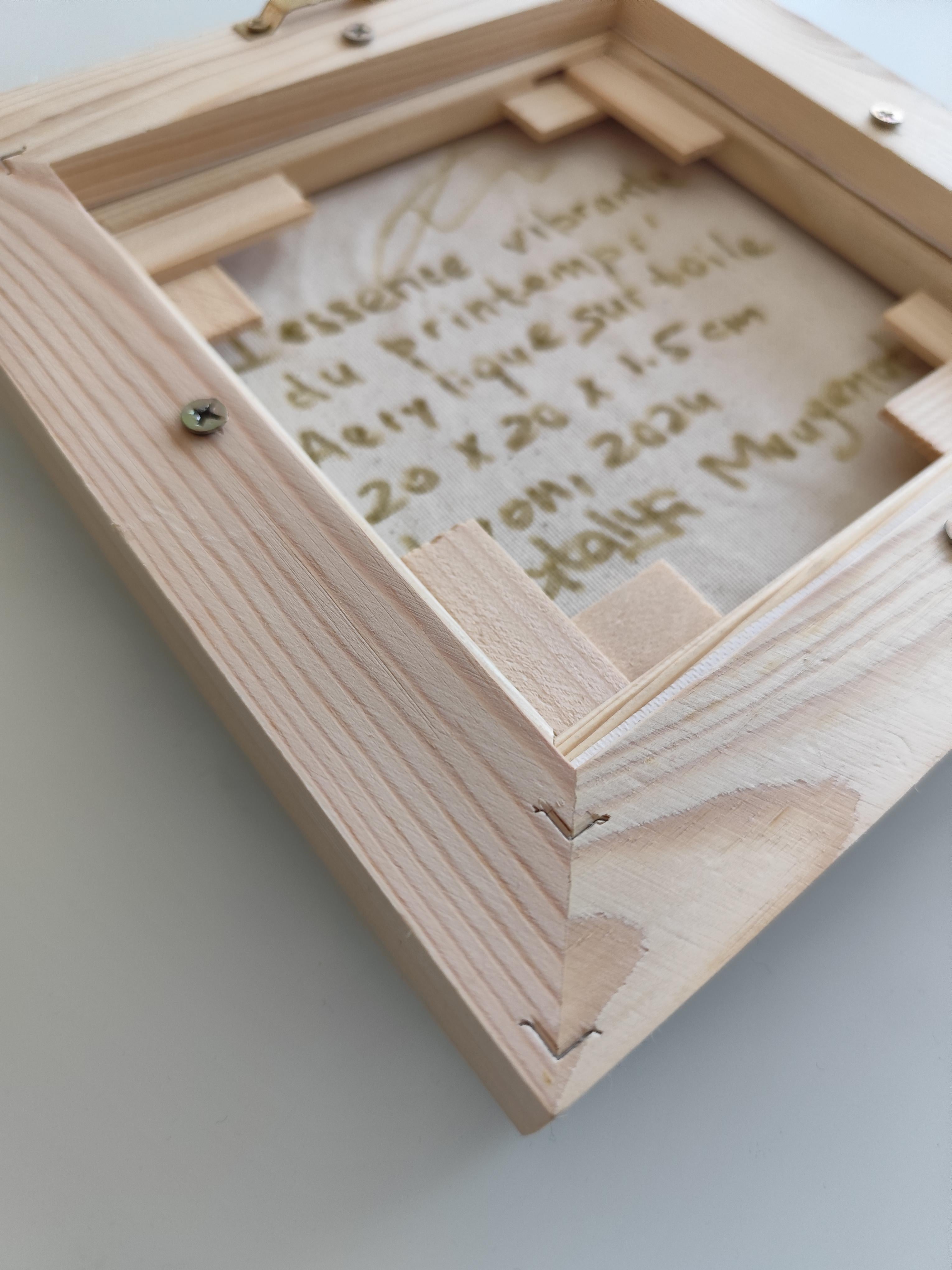 Piccolo quadro astratto espressivo della natura con cornice in legno 