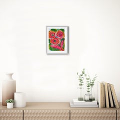 Small contemporary abstract vibrant floral painting on paper "Trio Blossom"