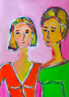 "Soft dialogue" Large-format contemporary figurative  portrait of two women