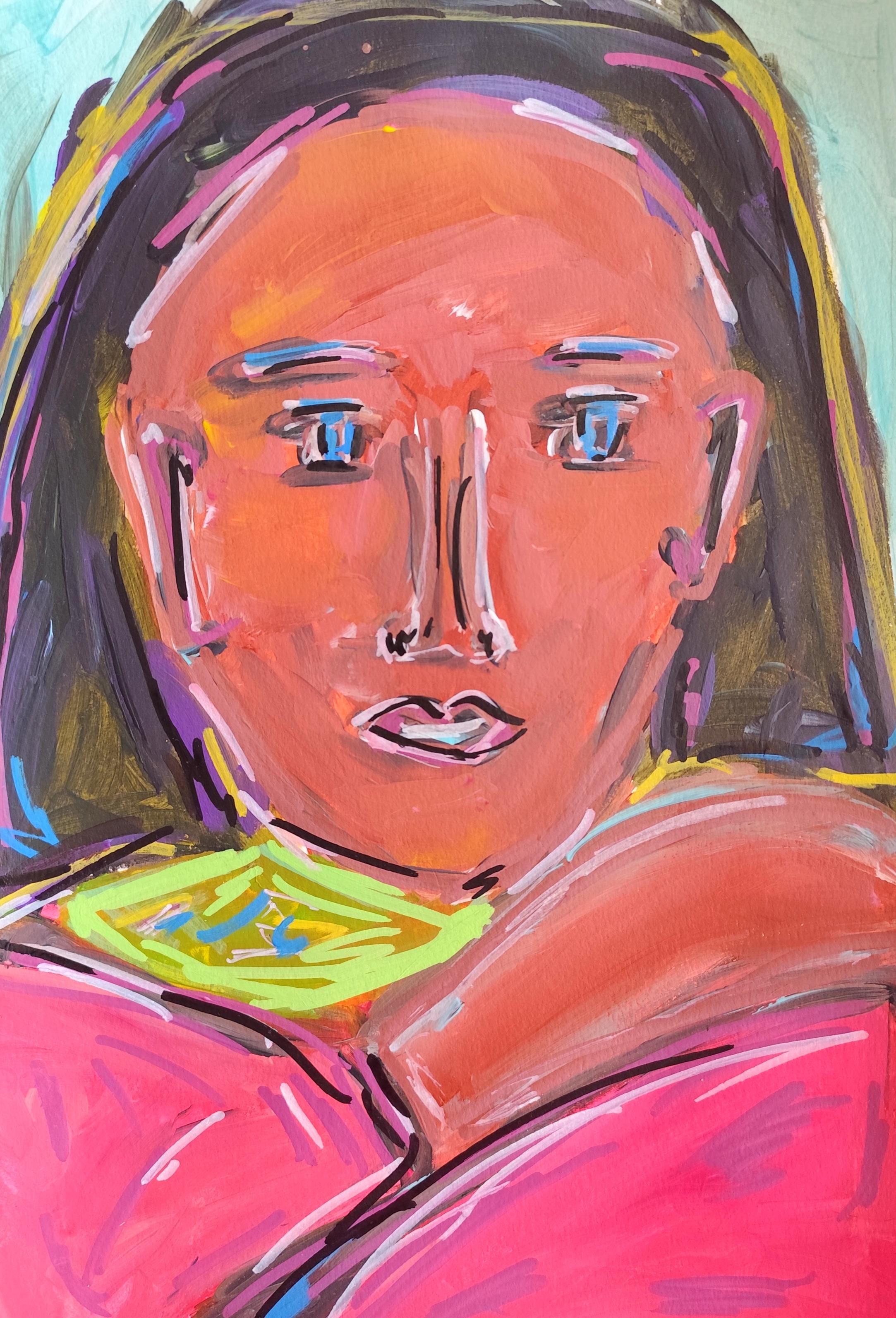 "Soft presence" Contemporary figurative woman's portrait acrylic painting paper