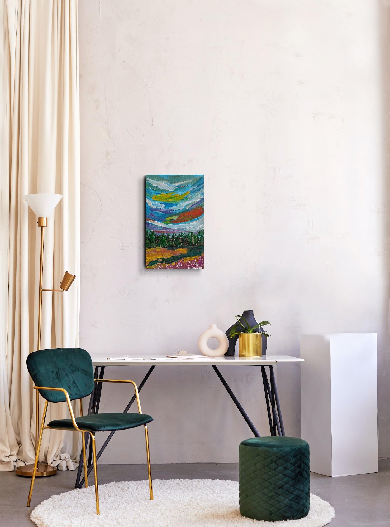 Una expresiva pintura impresionista abstracta de la naturaleza sobre lienzo, 