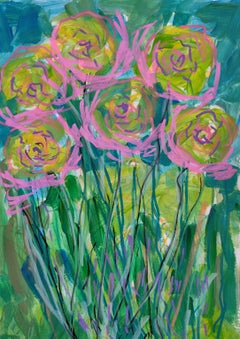 "Summer Flora" Contemporary abstract expressionist floral acrylic painting