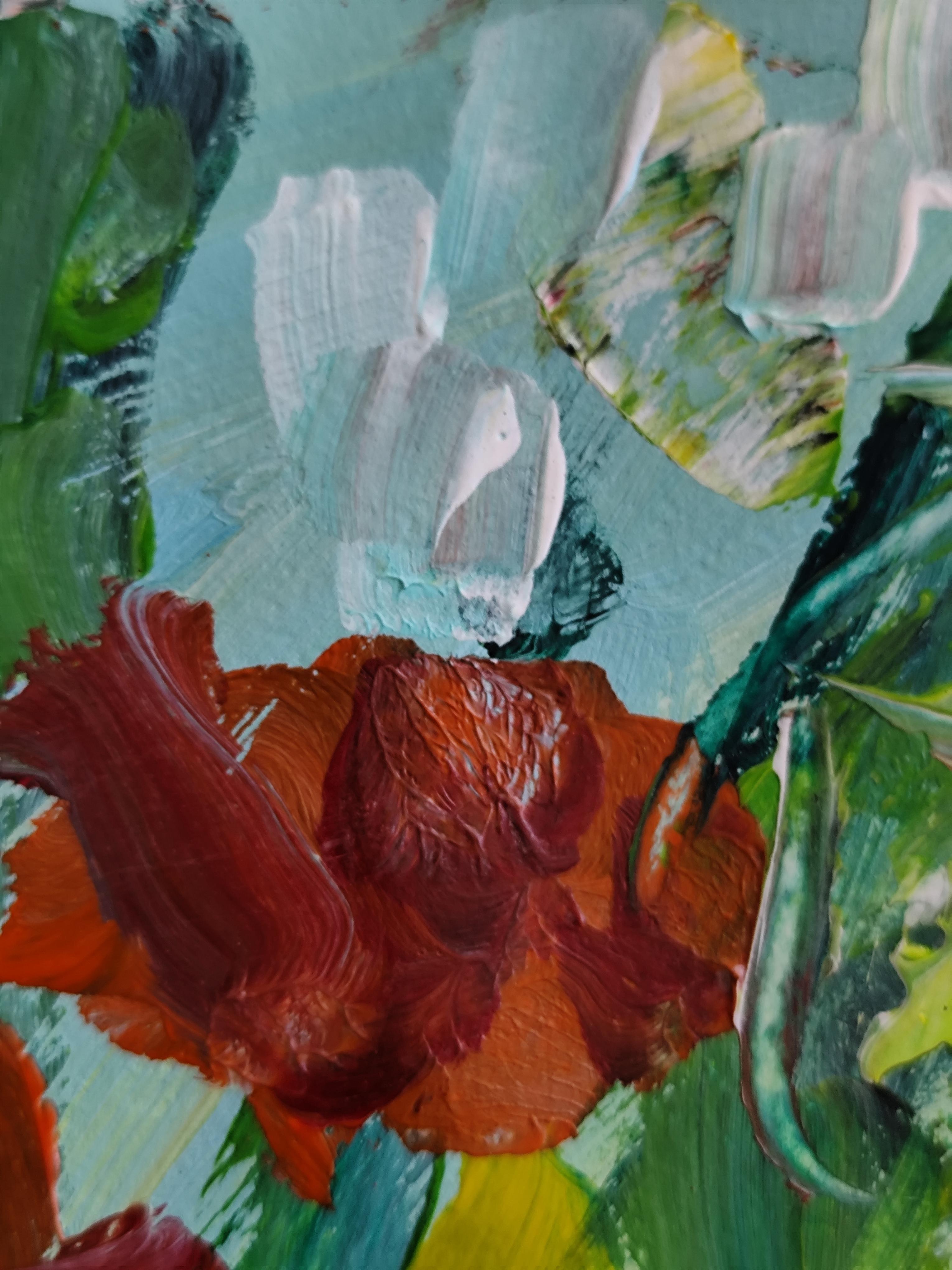 Composizione di natura morta contemporanea di fiori in vaso acrilico su carta in vendita 12