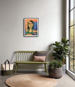 "Summer glow" Contemporary figurative woman's portrait acrylic painting on paper
