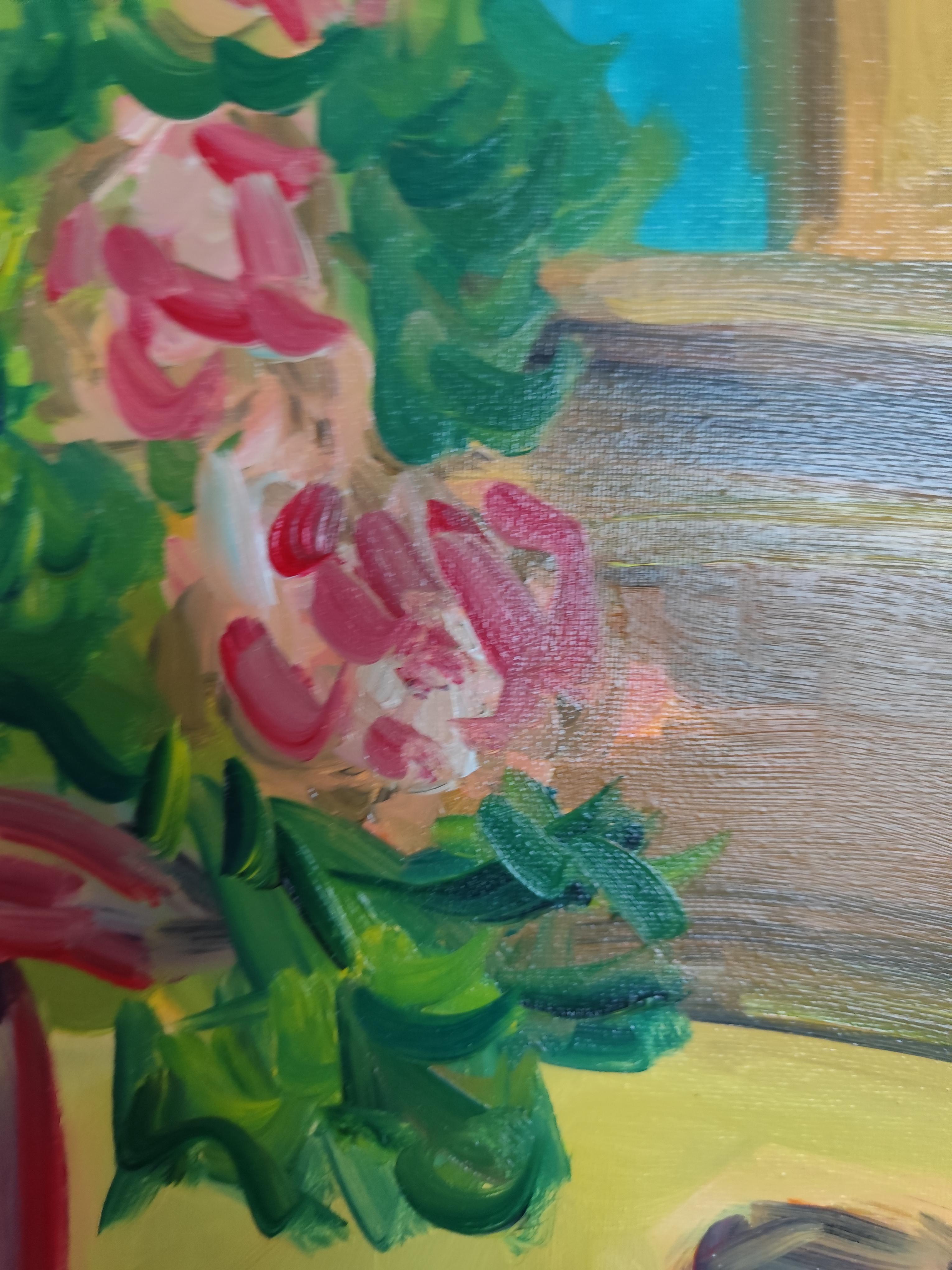 Bodegón floral impresionista Pintura al óleo sobre lienzo Soleado 
