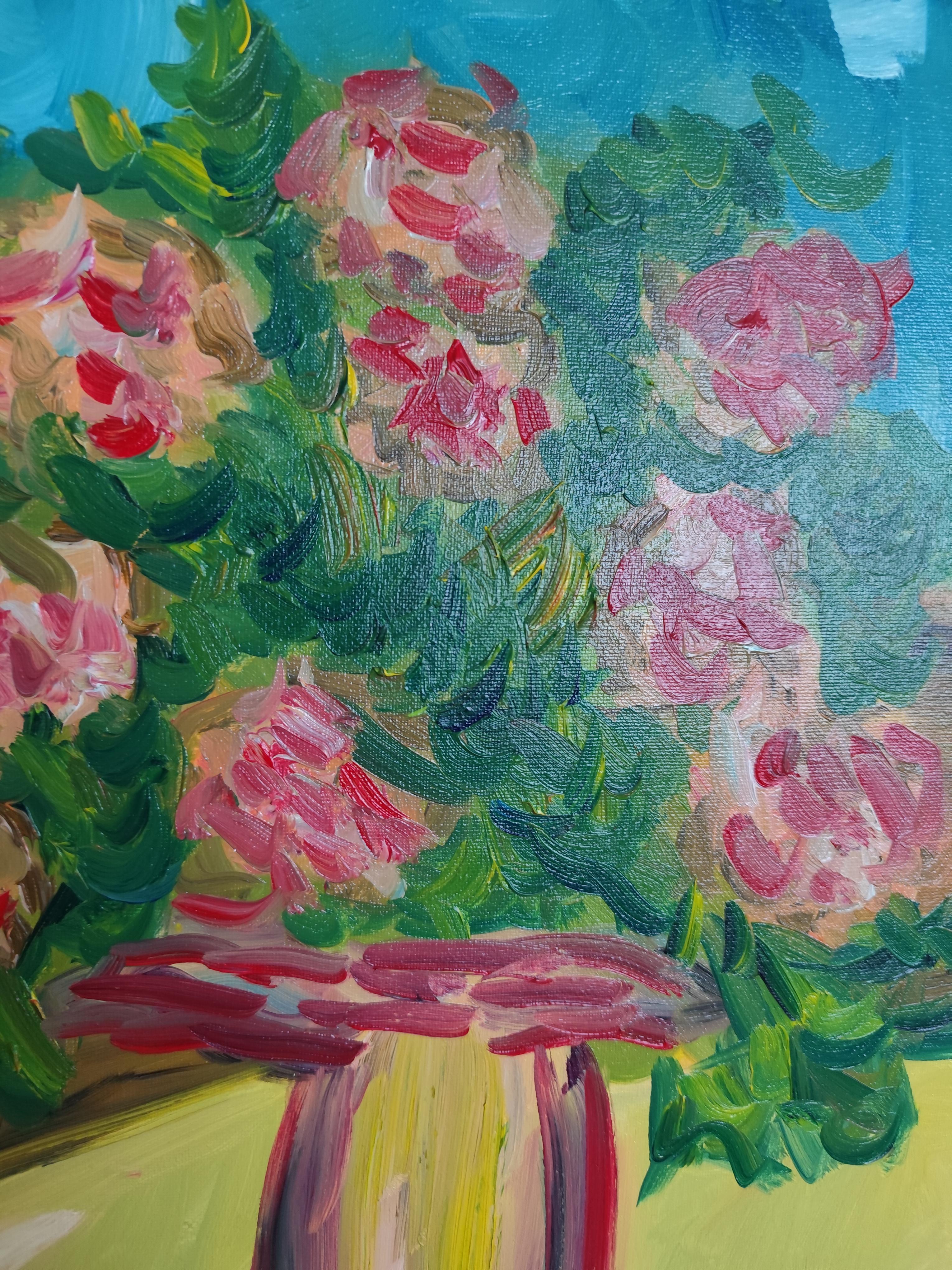 Bodegón floral impresionista Pintura al óleo sobre lienzo Soleado 