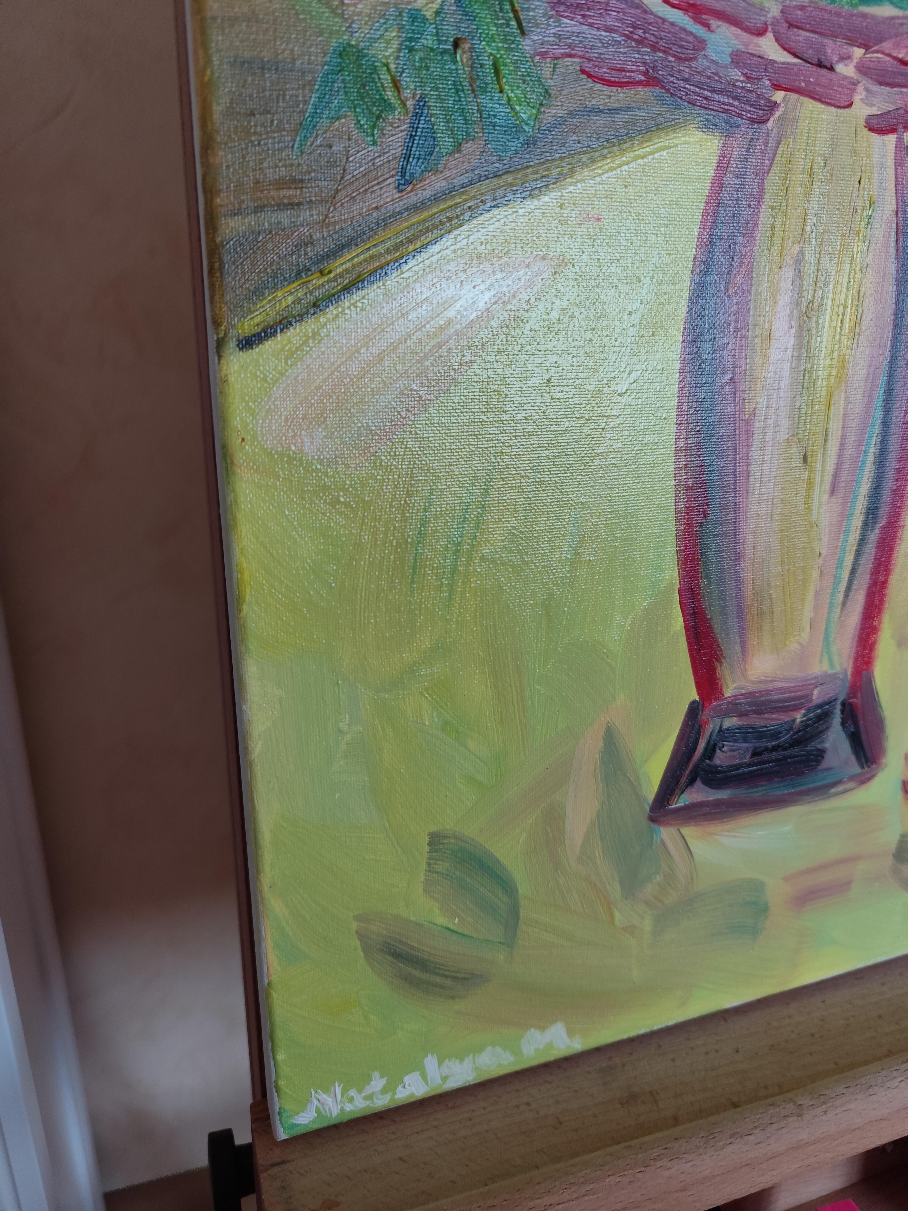 Bodegón floral impresionista Pintura al óleo sobre lienzo Soleado 