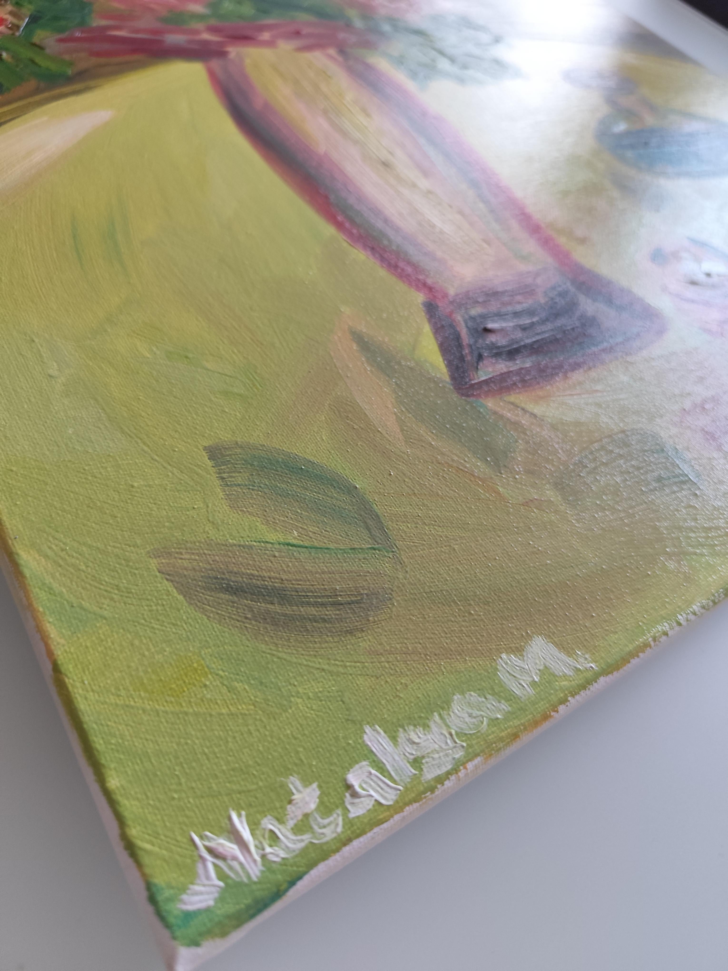 Bodegón floral impresionista Pintura al óleo sobre lienzo Soleado 