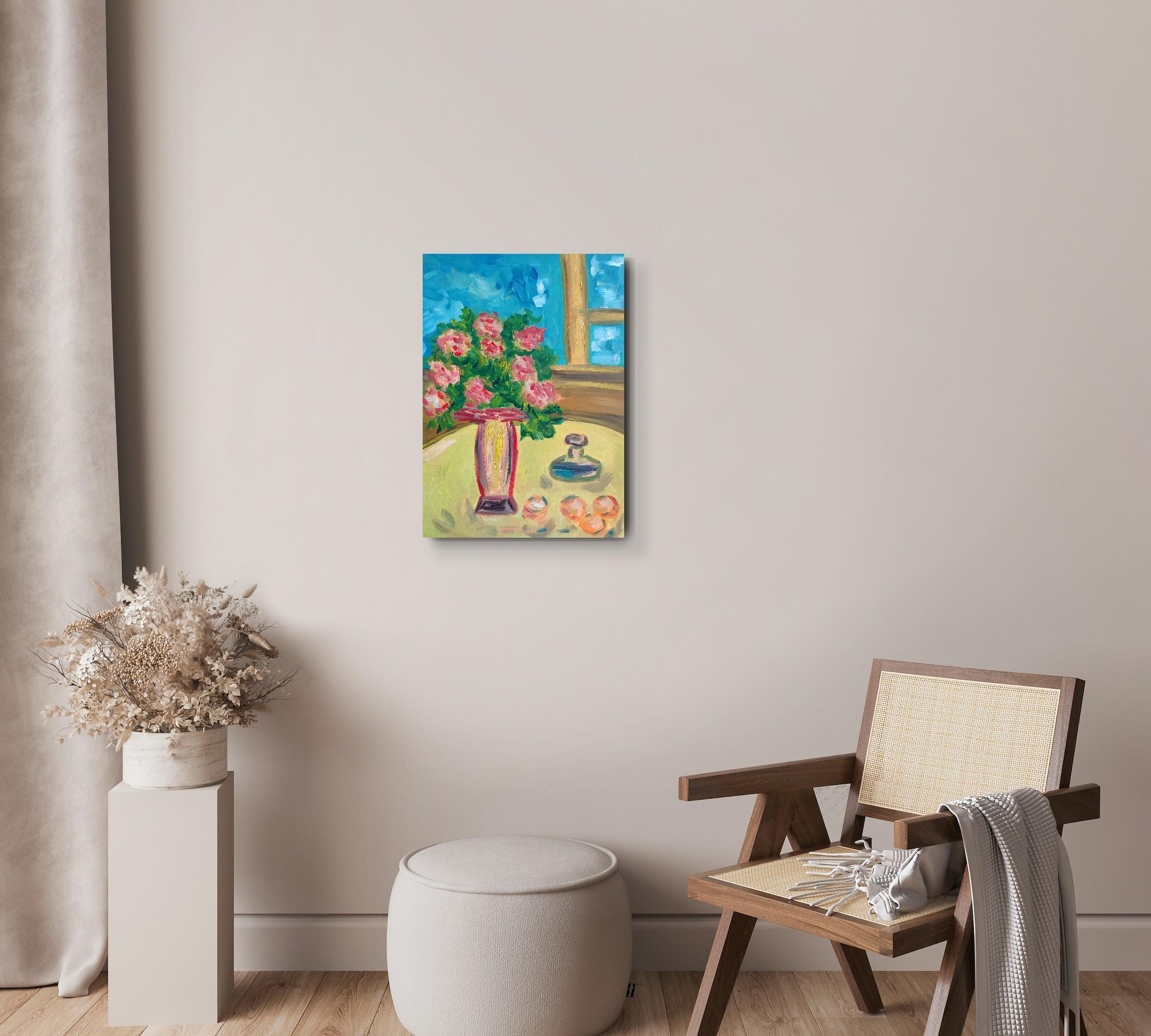 Bodegón floral impresionista Pintura al óleo sobre lienzo Soleado 