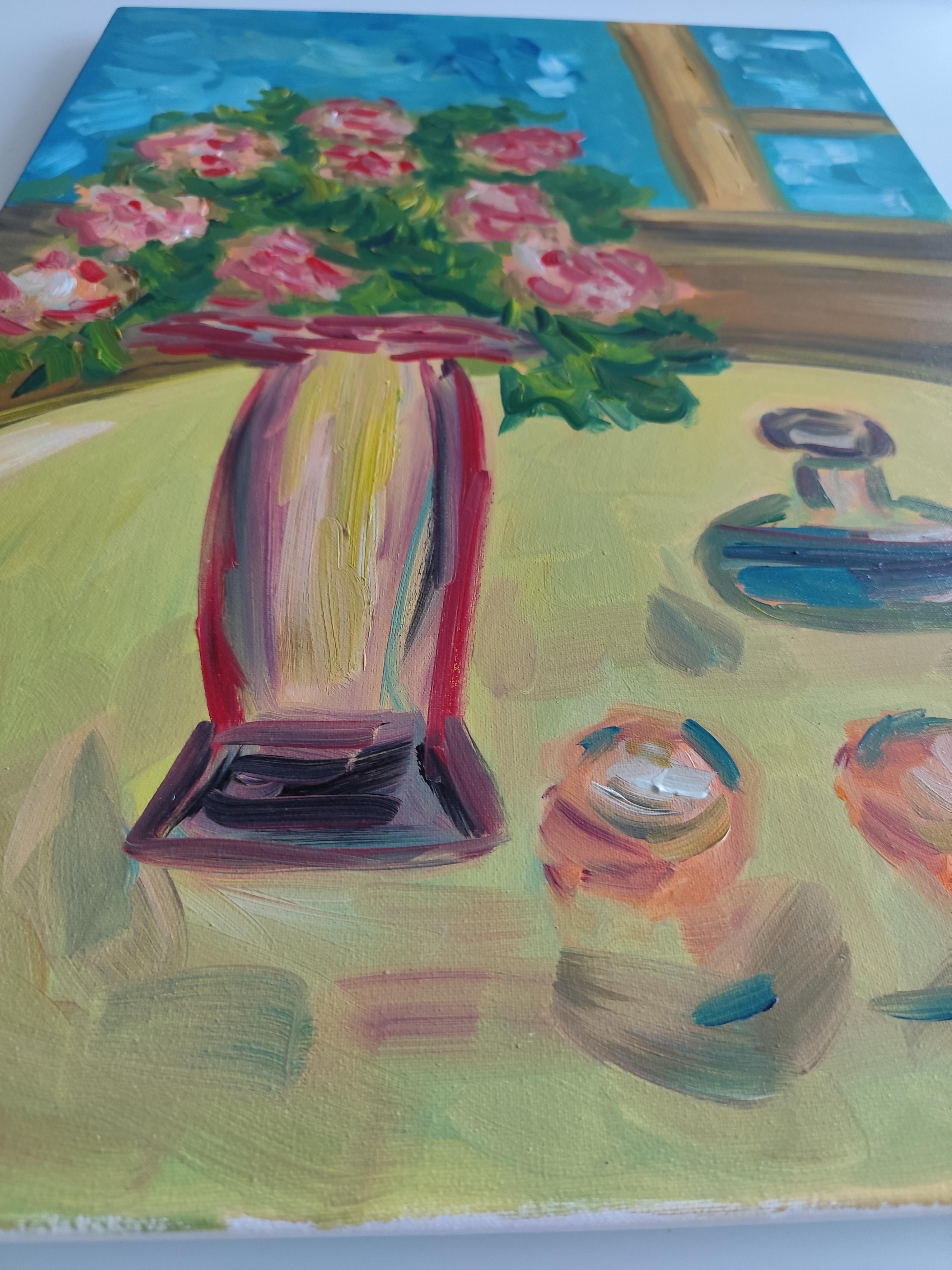 Bodegón floral impresionista Pintura al óleo sobre lienzo Soleado 