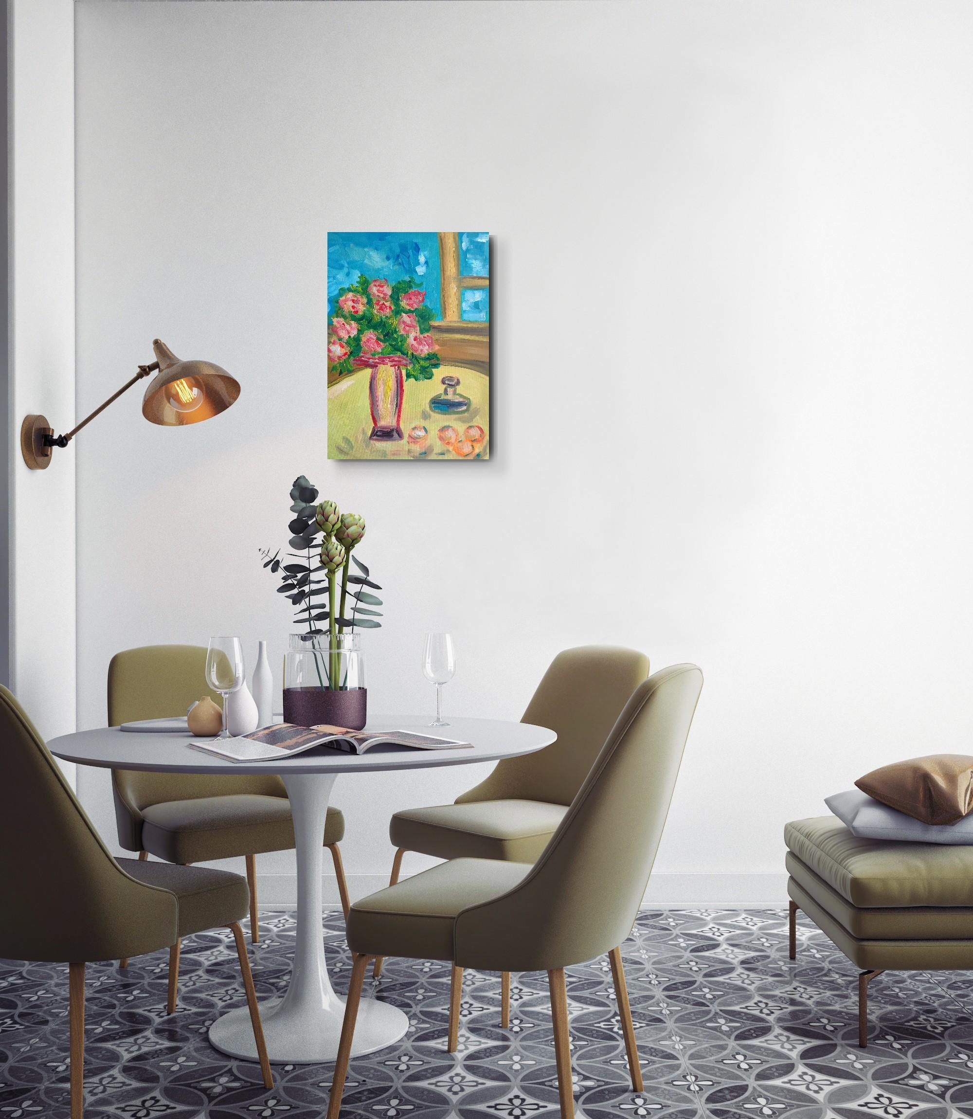 Bodegón floral impresionista Pintura al óleo sobre lienzo Soleado 