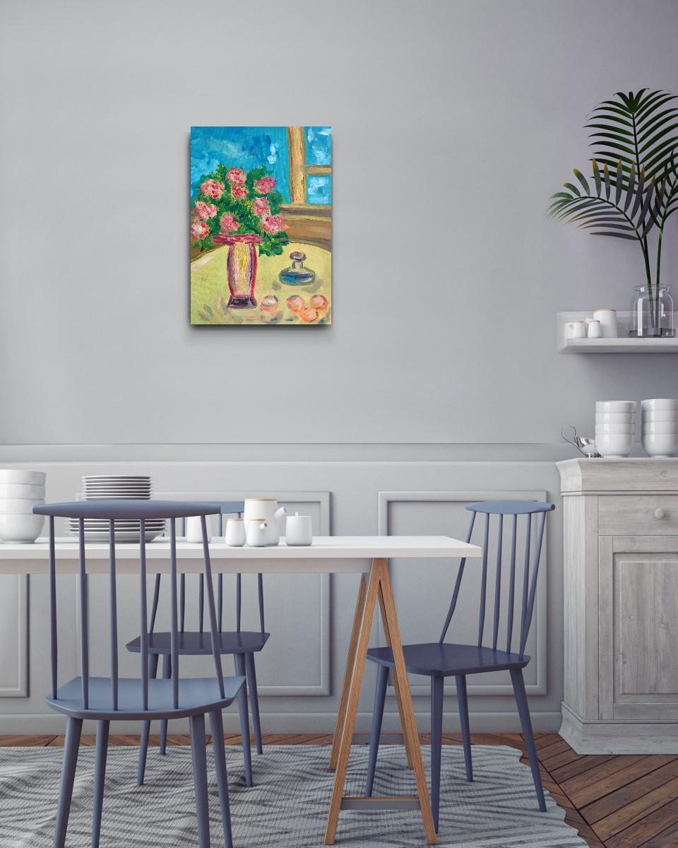 Bodegón floral impresionista Pintura al óleo sobre lienzo Soleado 