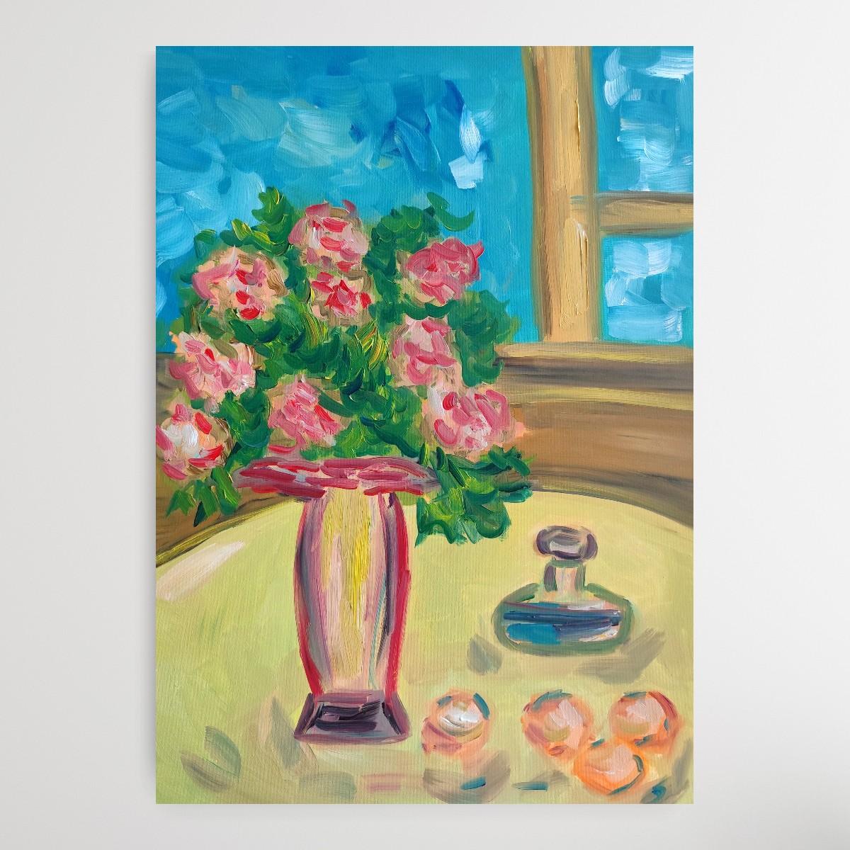 Bodegón floral impresionista Pintura al óleo sobre lienzo Soleado 