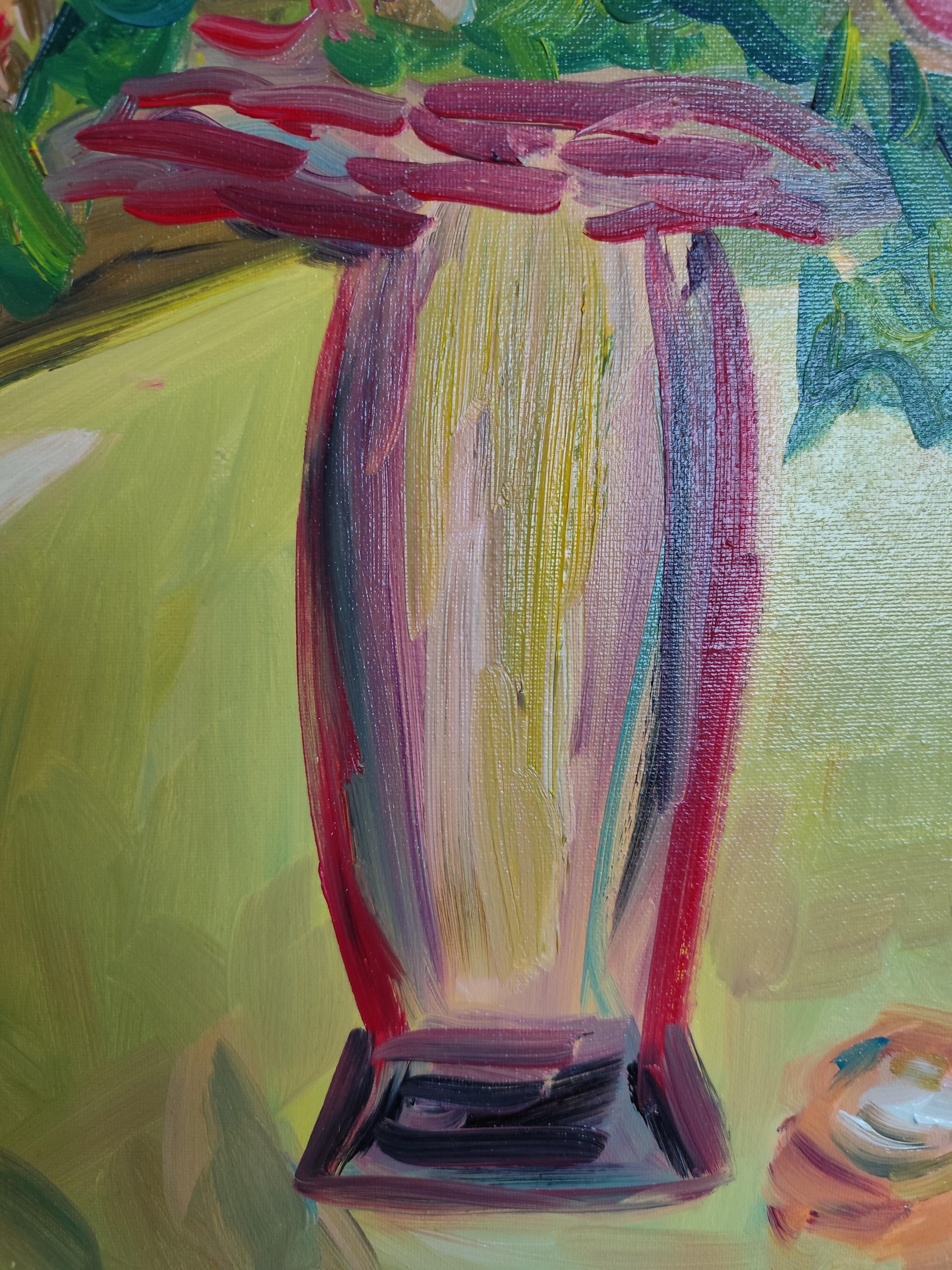 Bodegón floral impresionista Pintura al óleo sobre lienzo Soleado 