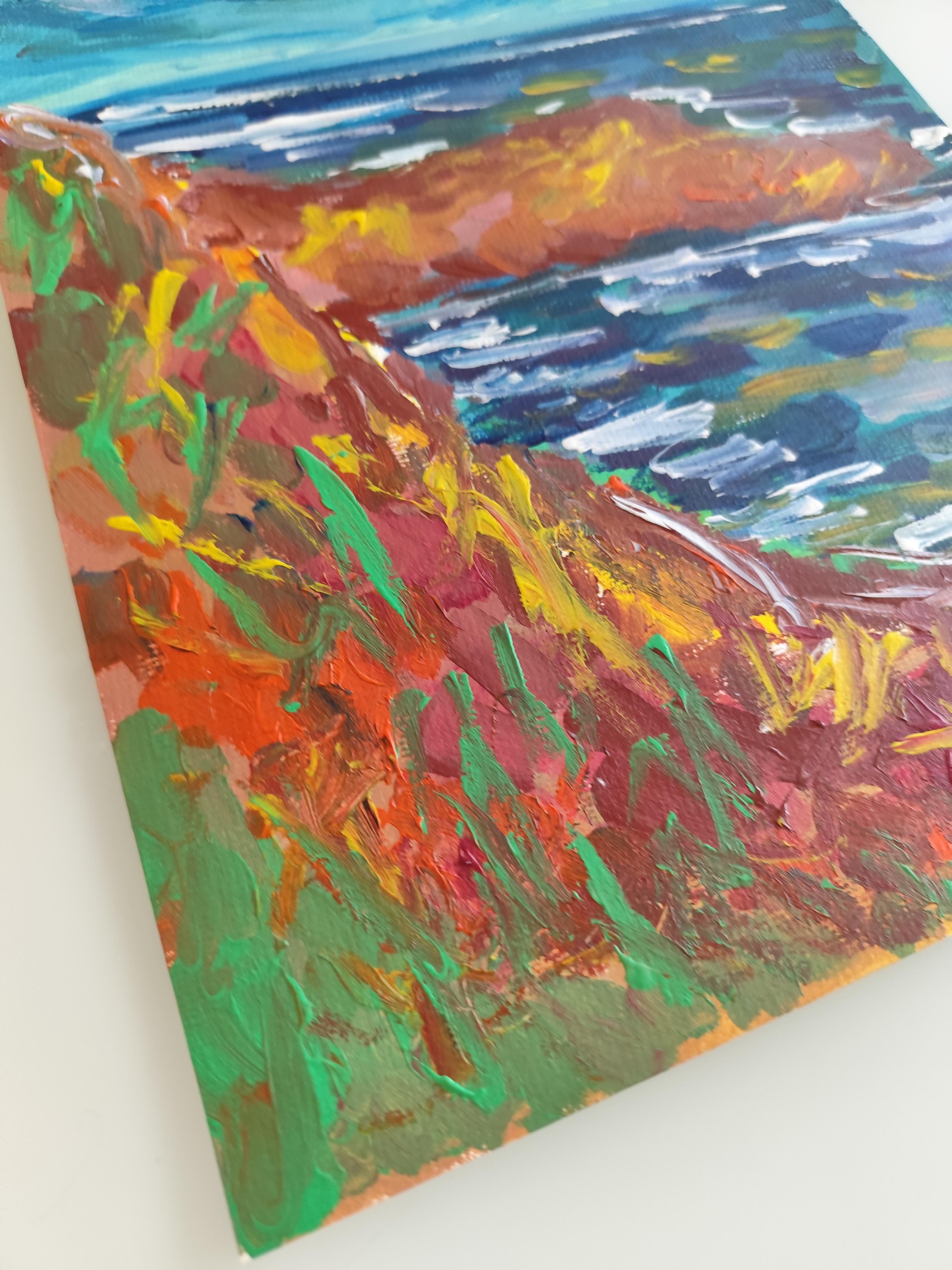 Pintura acrílica sobre papel abstracta impresionista expresiva naturaleza costa costa en venta 5