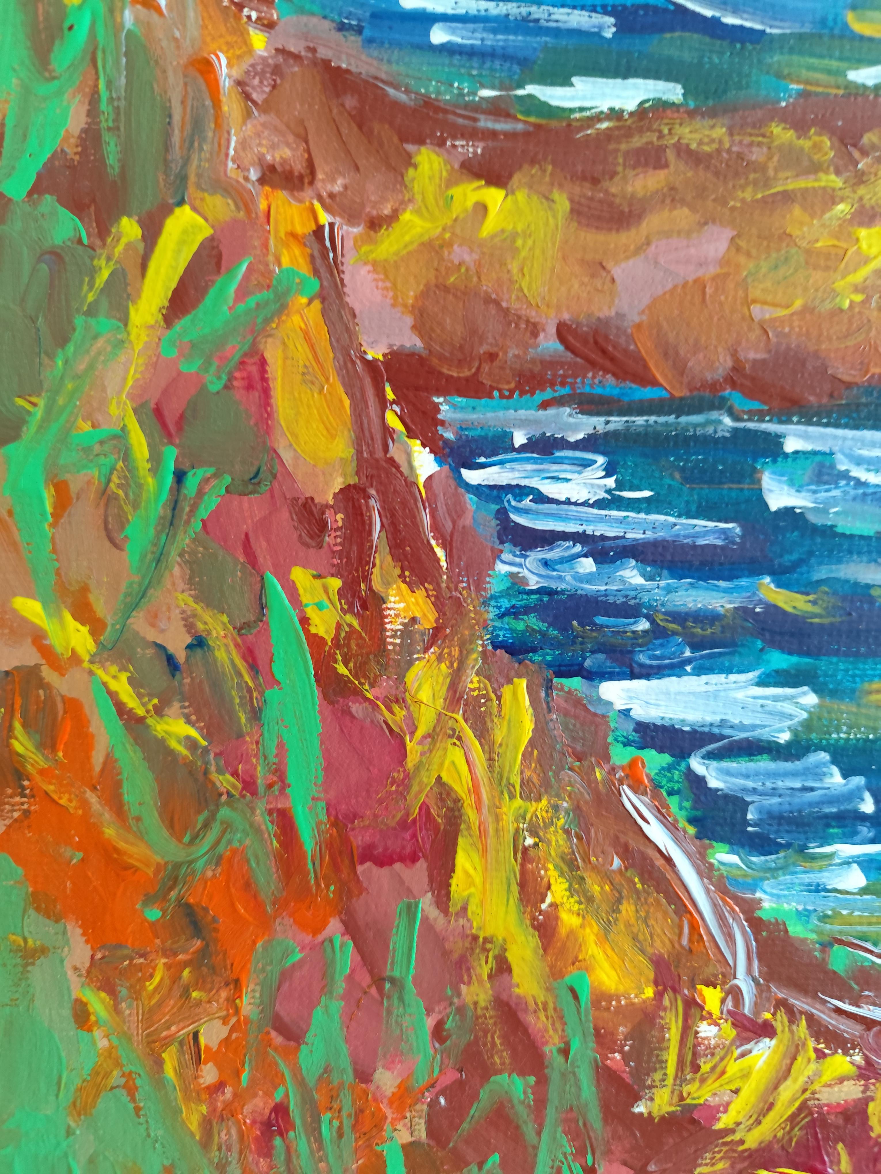 Pintura acrílica sobre papel abstracta impresionista expresiva naturaleza costa costa en venta 6