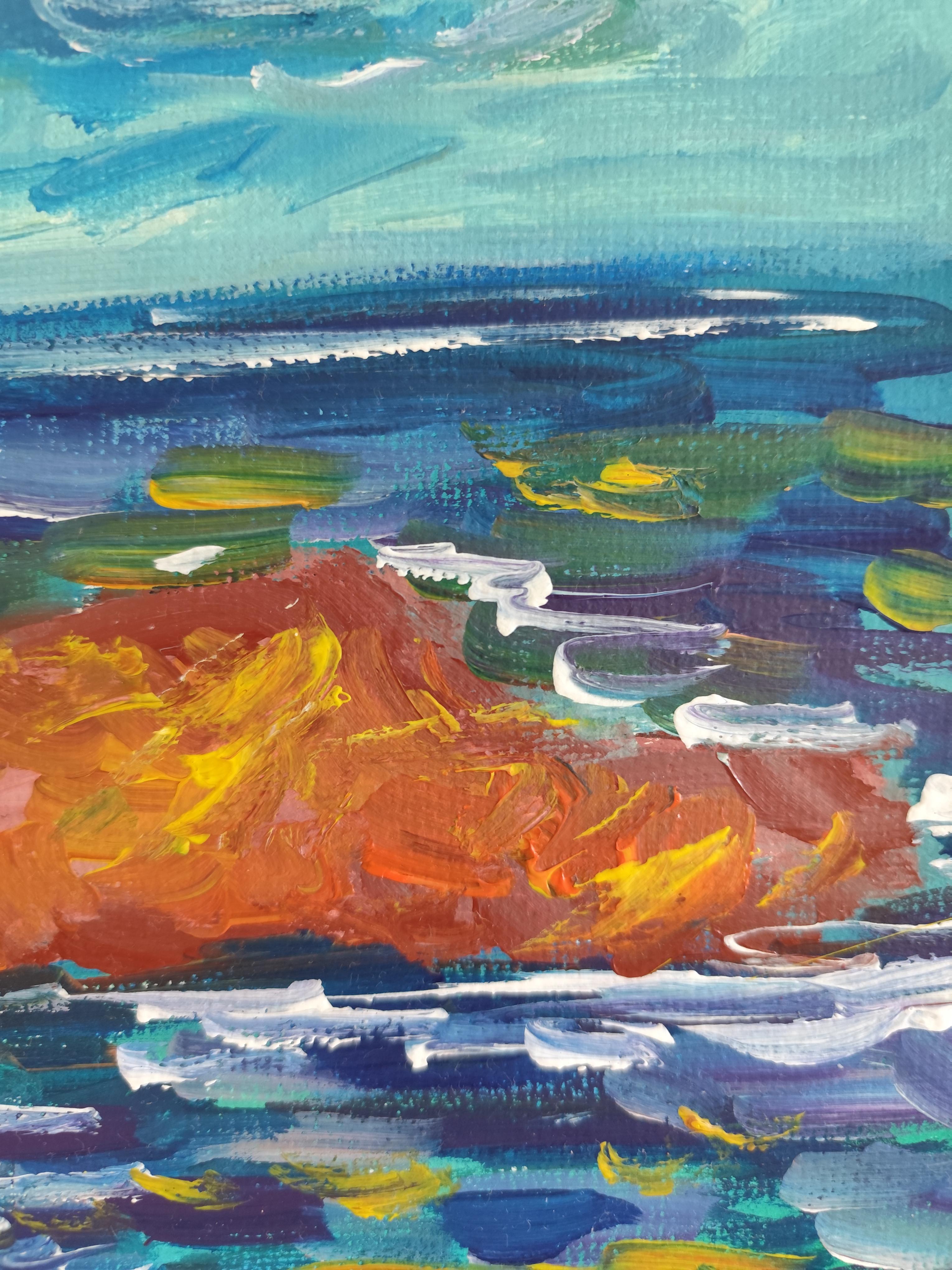 Pintura acrílica sobre papel abstracta impresionista expresiva naturaleza costa costa en venta 7