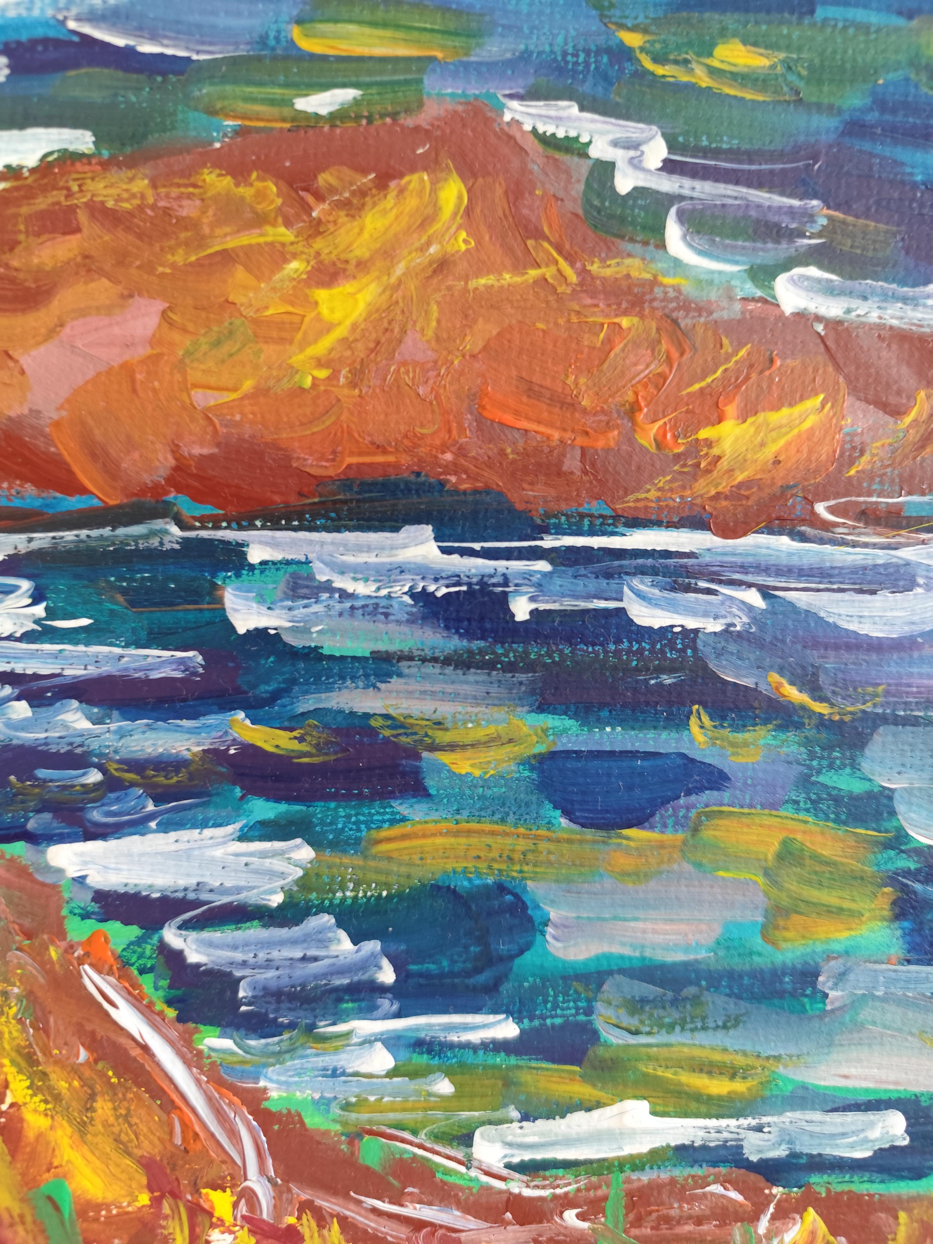 Pintura acrílica sobre papel abstracta impresionista expresiva naturaleza costa costa en venta 8