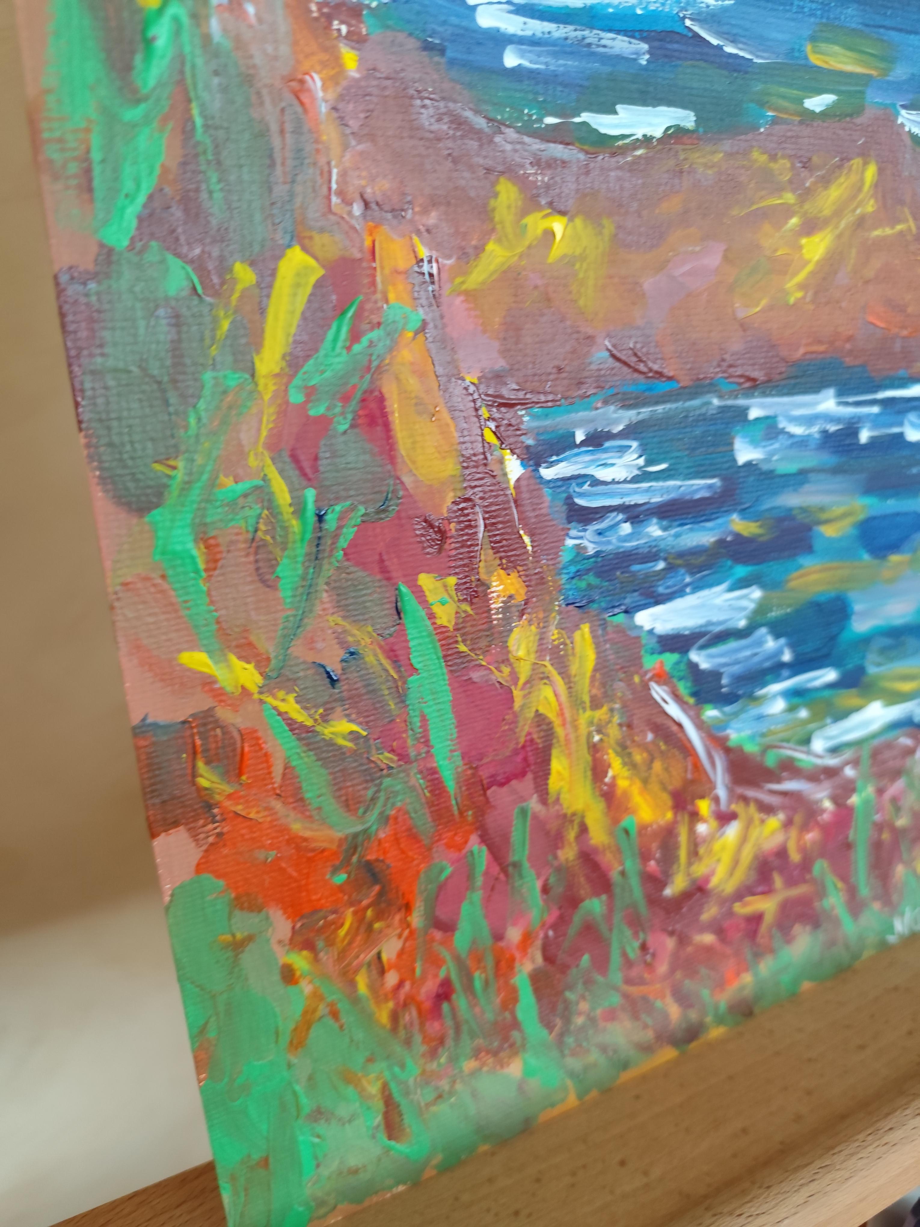 Pintura acrílica sobre papel abstracta impresionista expresiva naturaleza costa costa en venta 10