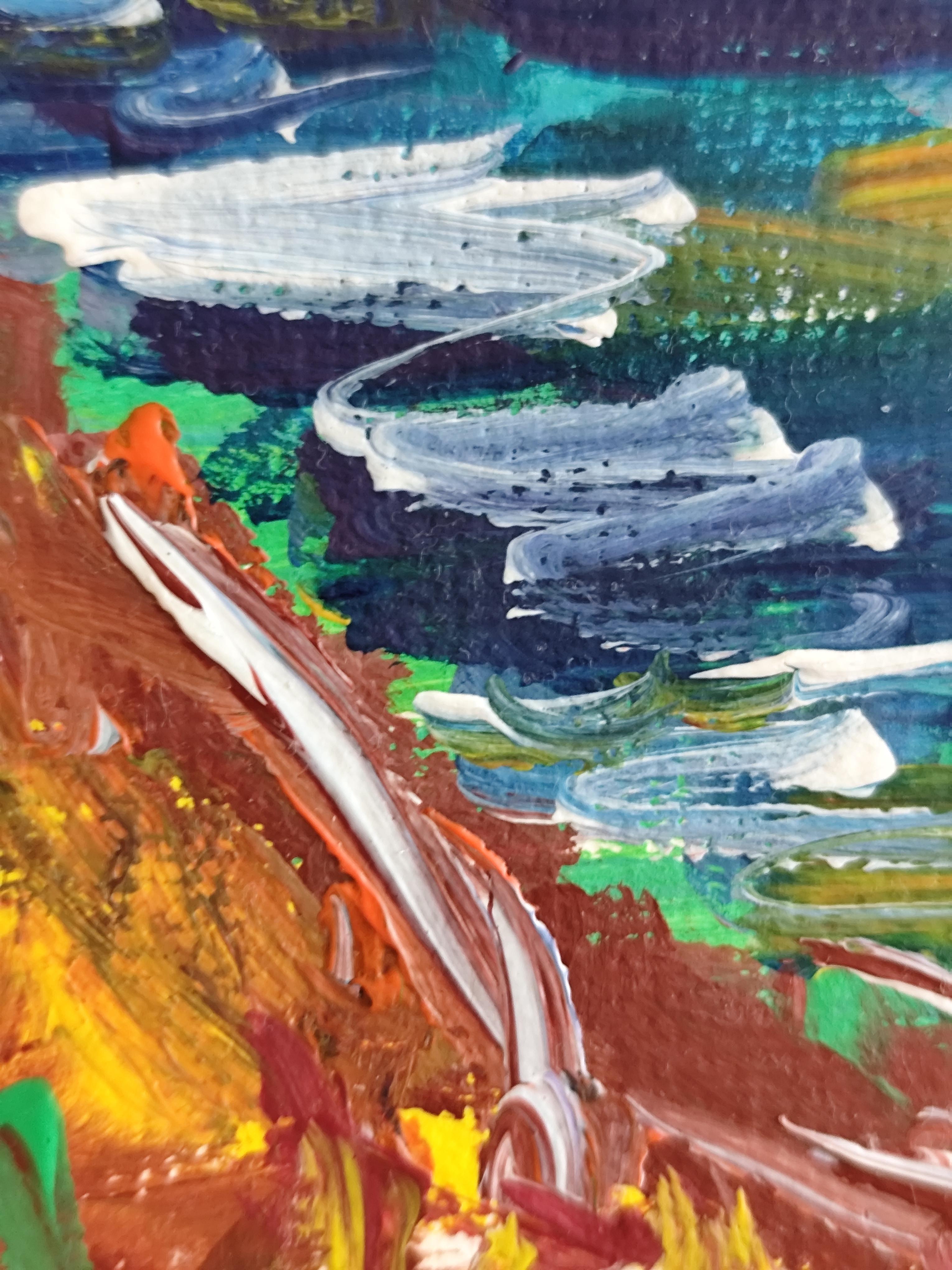 Pintura acrílica sobre papel abstracta impresionista expresiva naturaleza costa costa en venta 12
