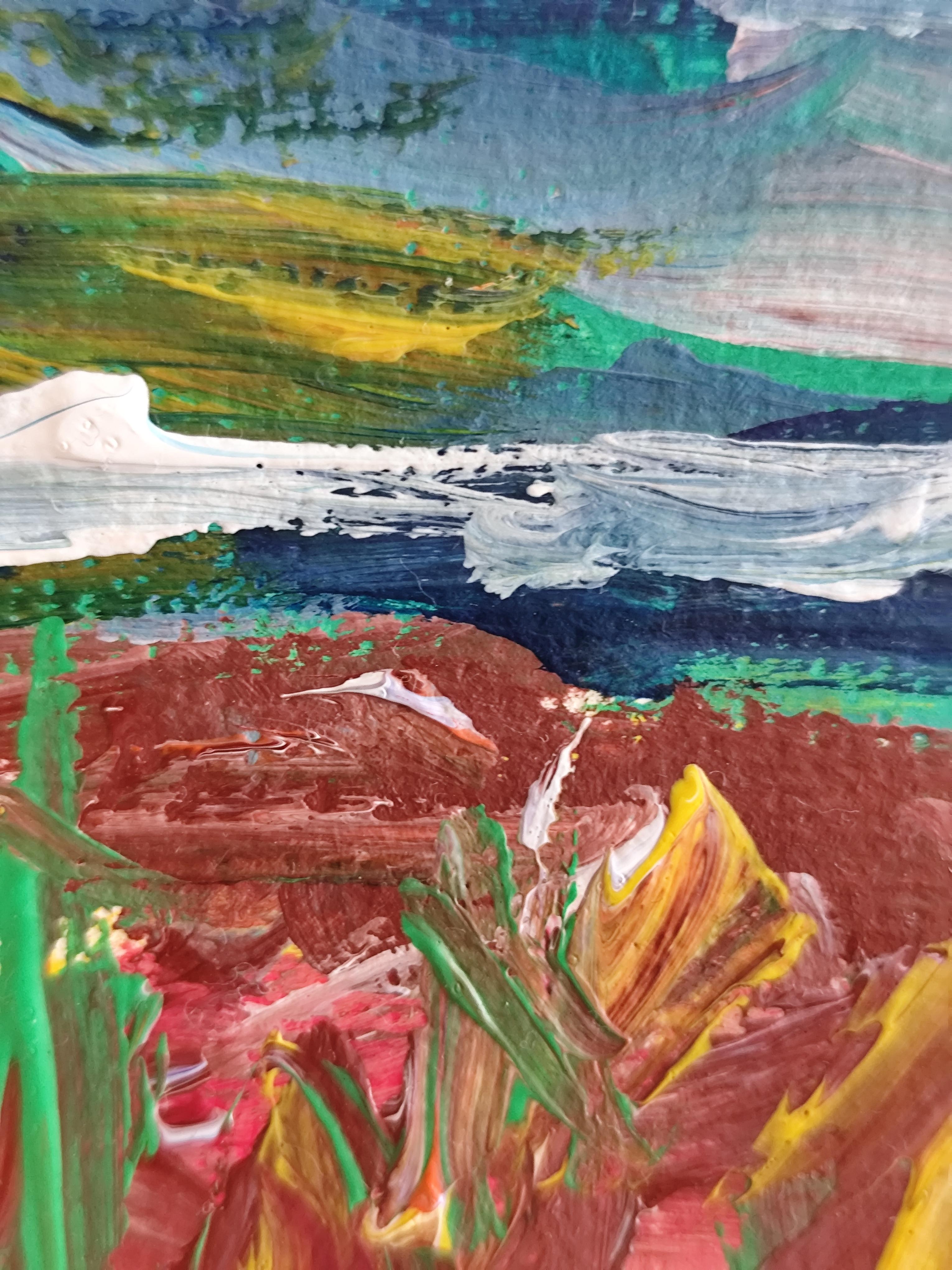 Pintura acrílica sobre papel abstracta impresionista expresiva naturaleza costa costa en venta 13