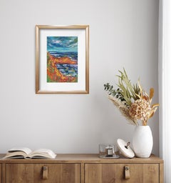 Abstract impressionist expressive nature coast seaside acrylic painting on paper