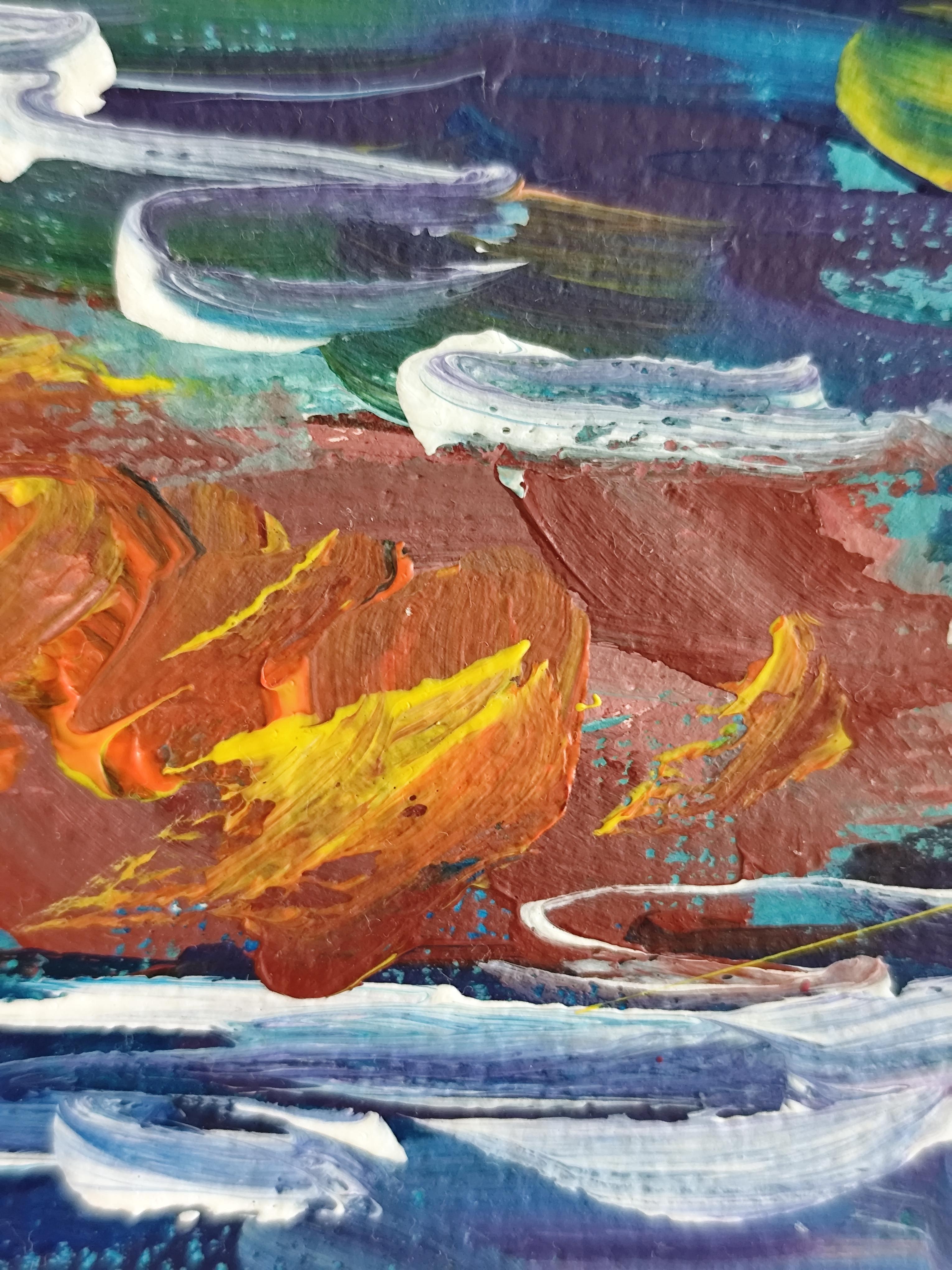 Pintura acrílica sobre papel abstracta impresionista expresiva naturaleza costa costa en venta 15