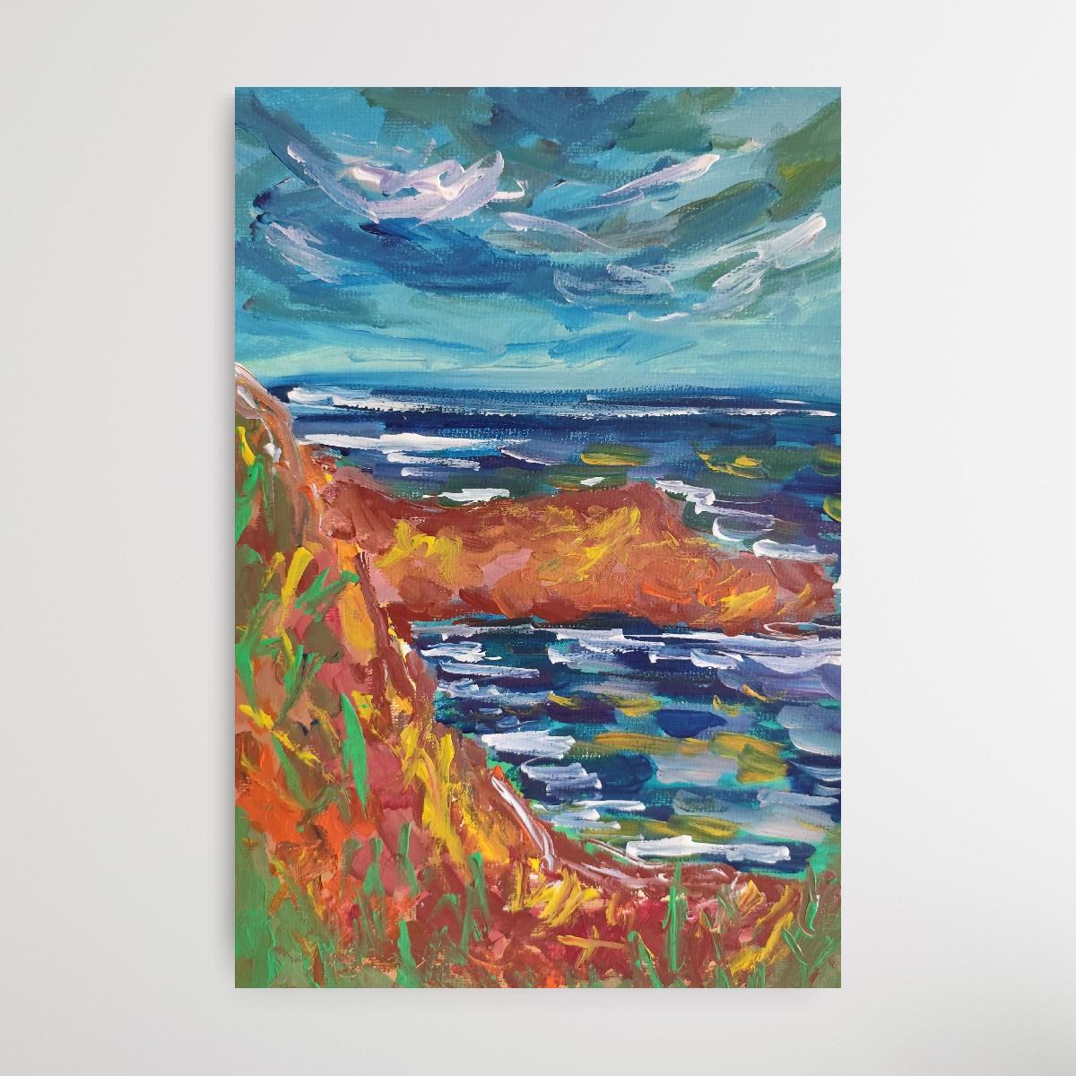 Pintura acrílica sobre papel abstracta impresionista expresiva naturaleza costa costa en venta 3