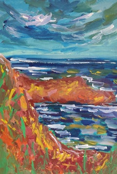 Peinture acrylique sur papier impressionniste abstraite, nature expressive de la côte ouest