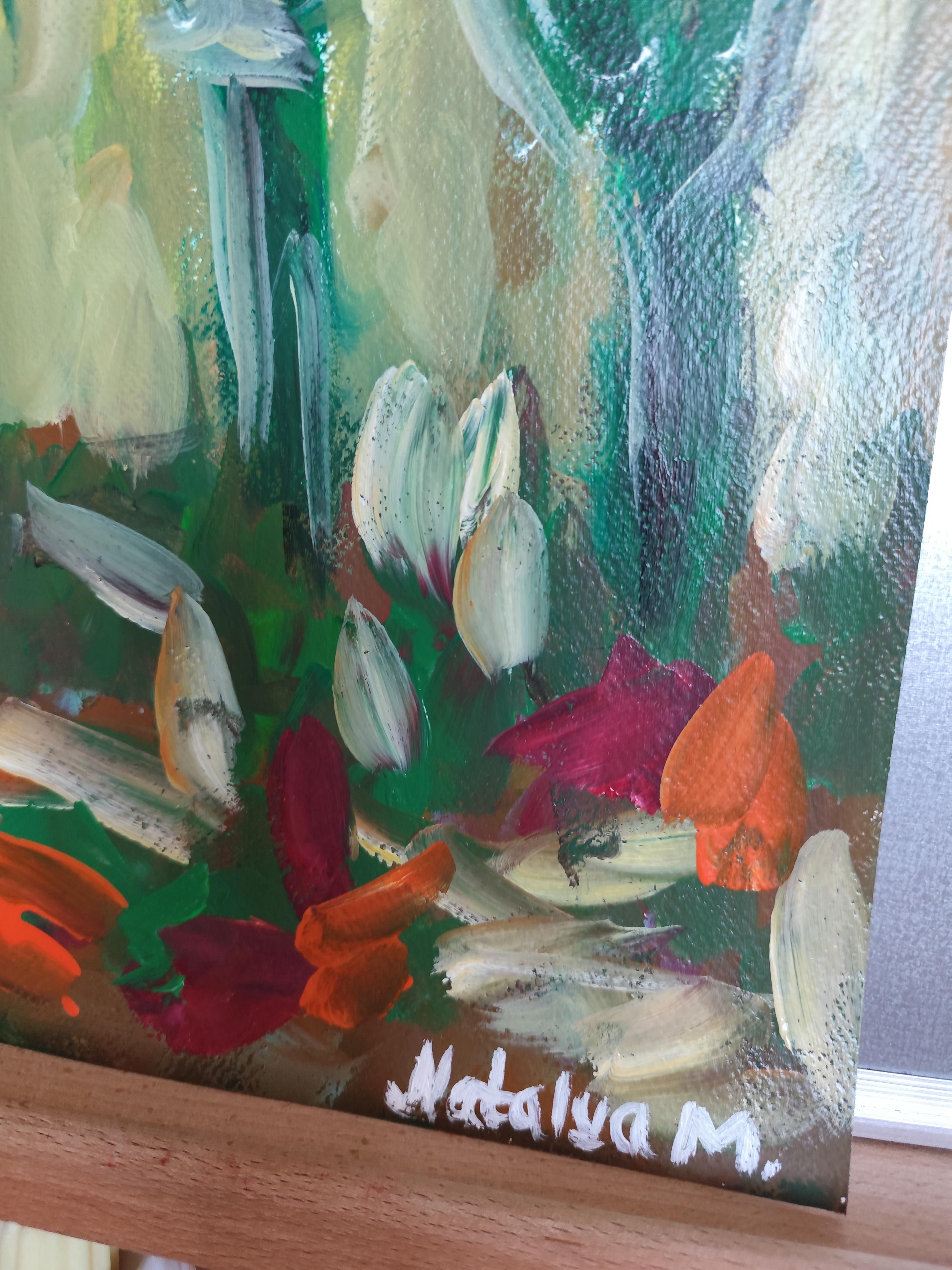 Paesaggio astratto impressionista dipinto in acrilico su carta 