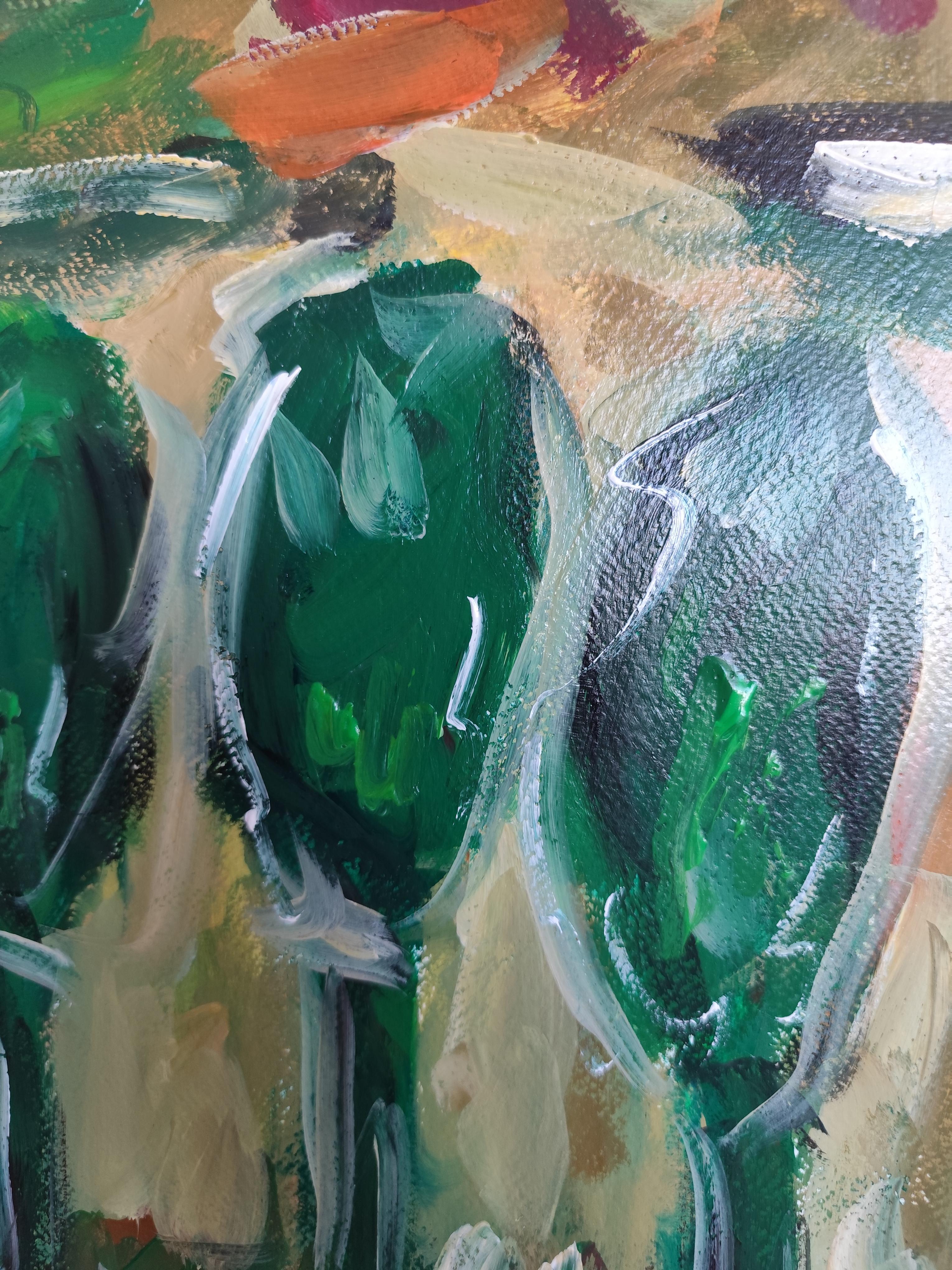Paesaggio astratto impressionista dipinto in acrilico su carta 