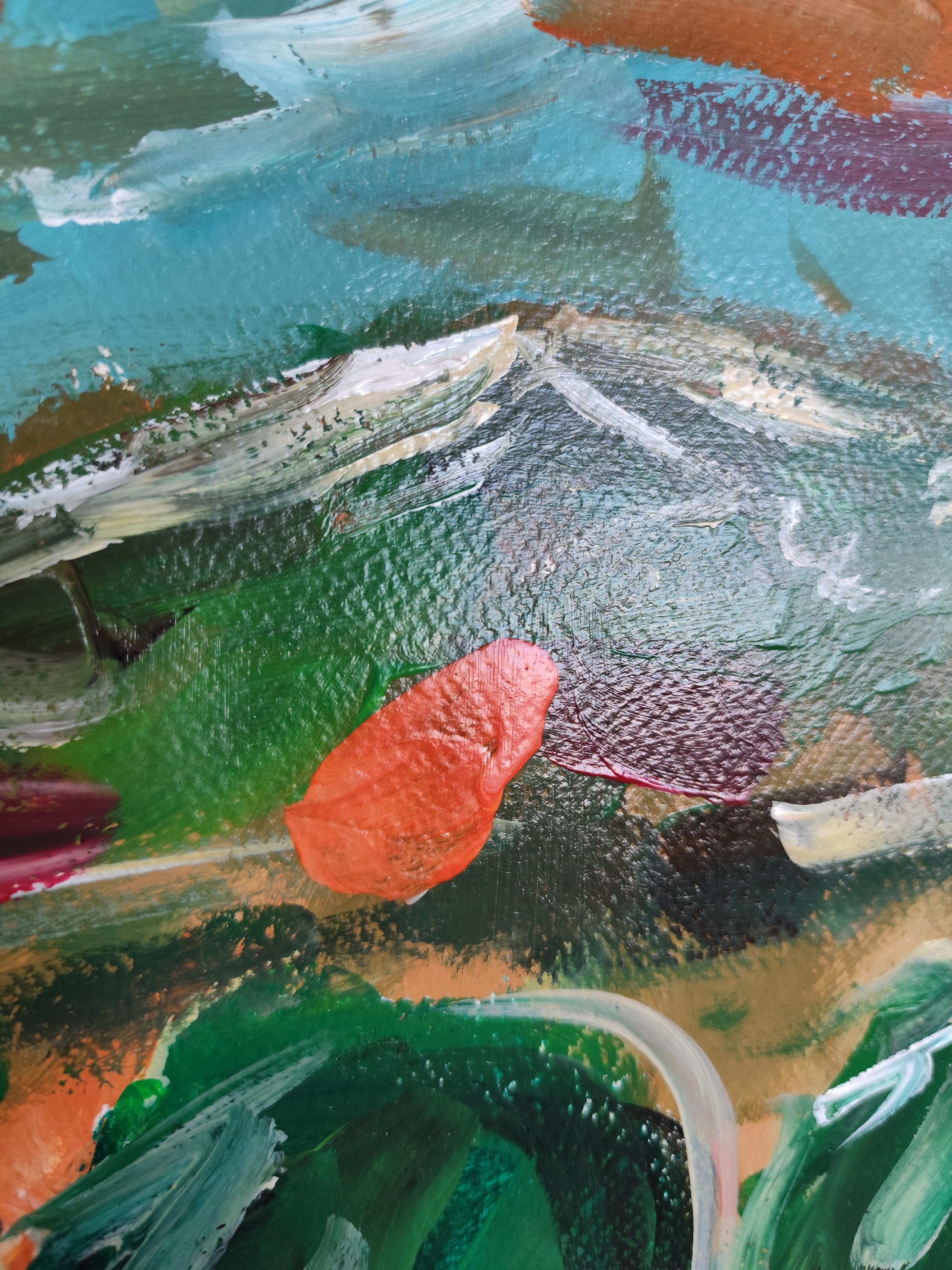 Paesaggio astratto impressionista dipinto in acrilico su carta 