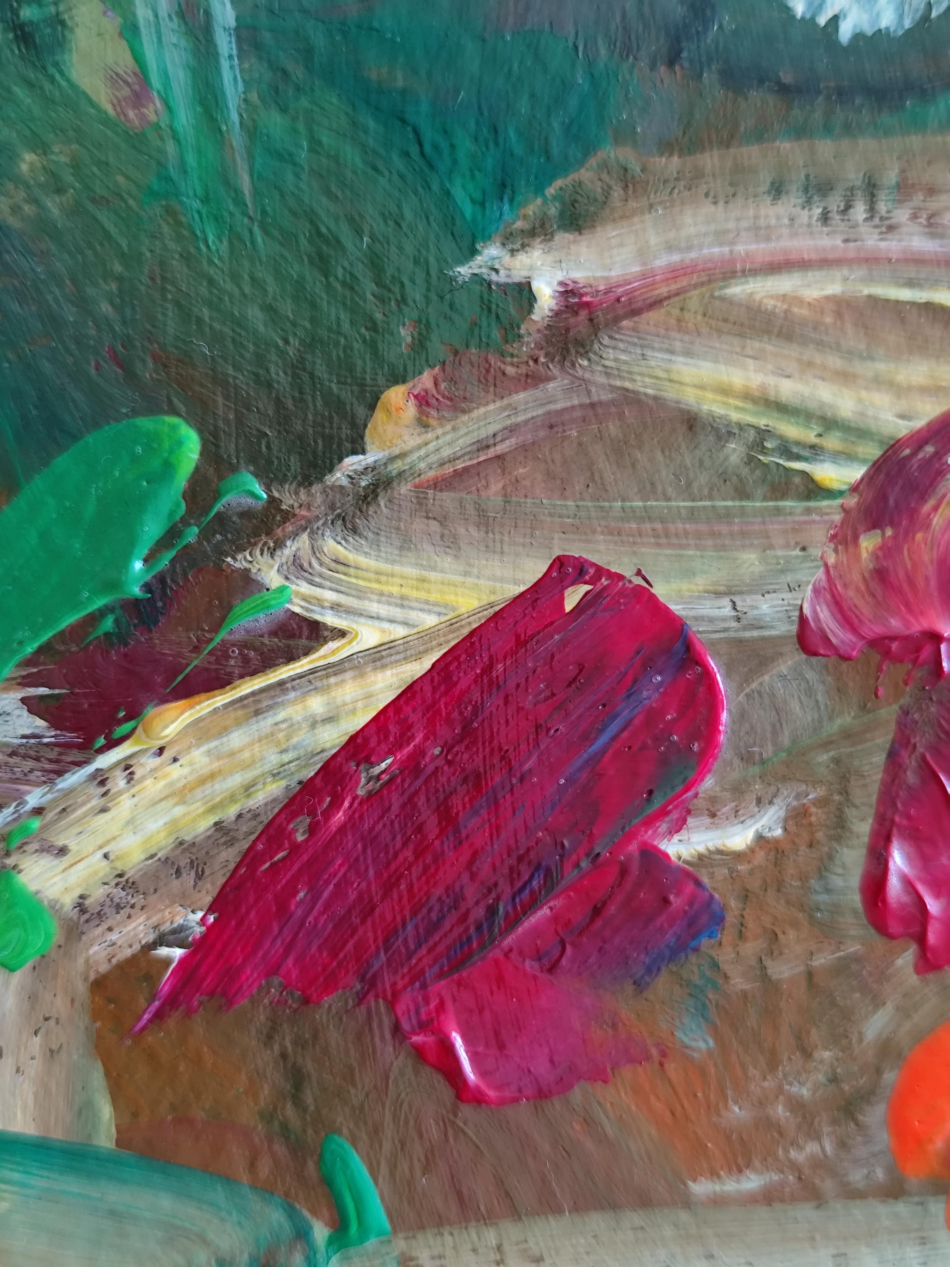 Paesaggio astratto impressionista dipinto in acrilico su carta 