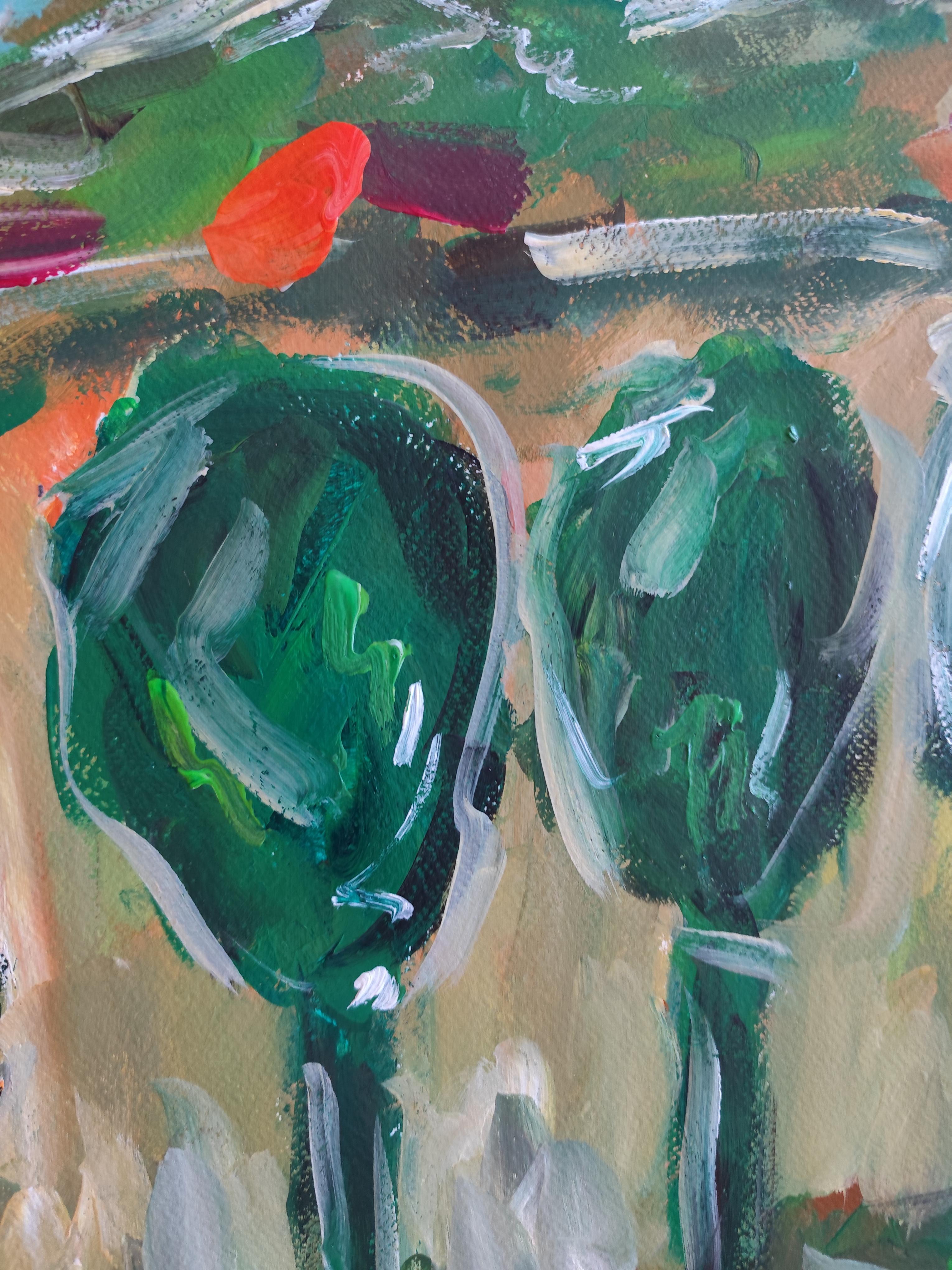Paesaggio astratto impressionista dipinto in acrilico su carta 