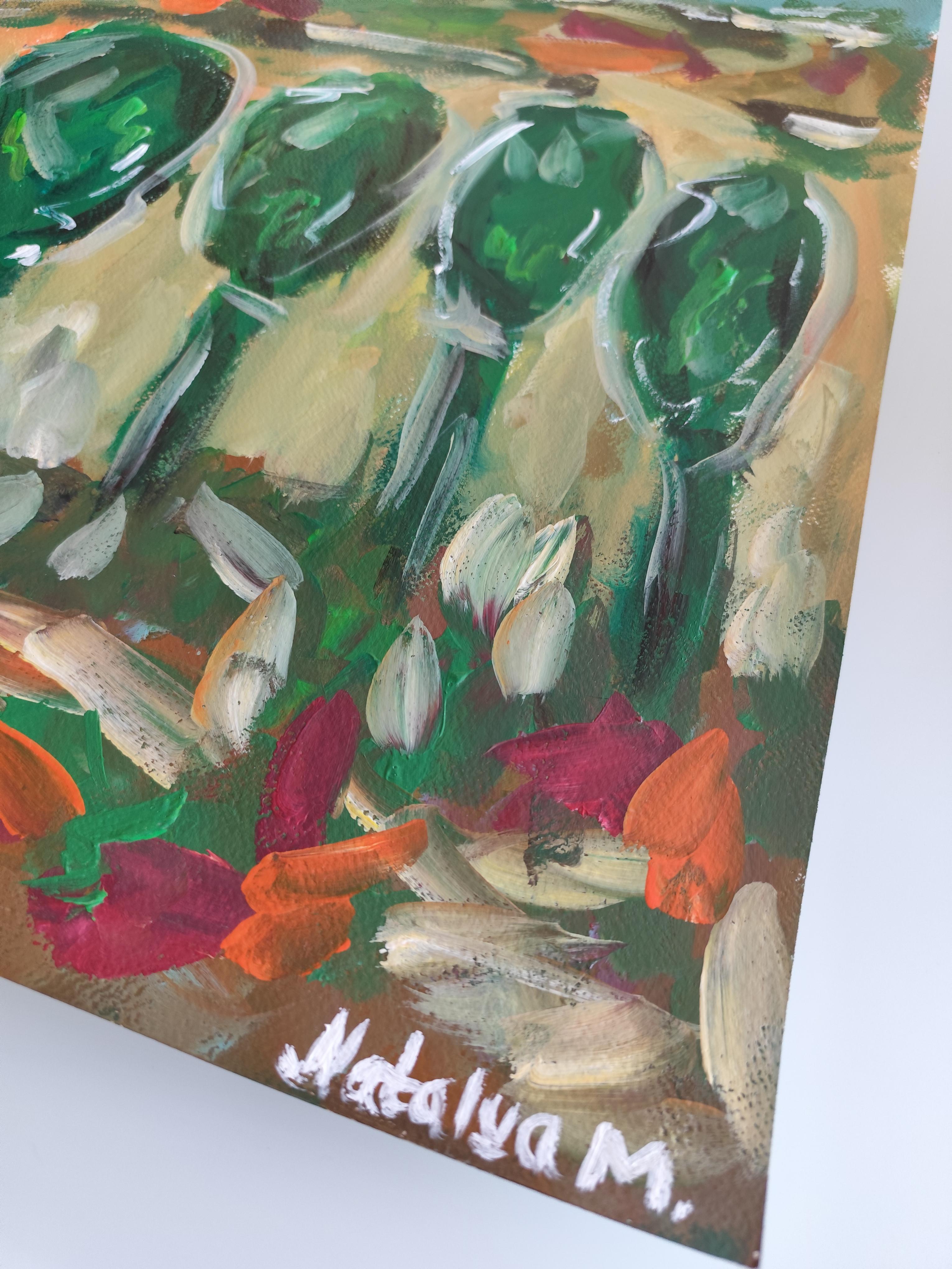 Paesaggio astratto impressionista dipinto in acrilico su carta 