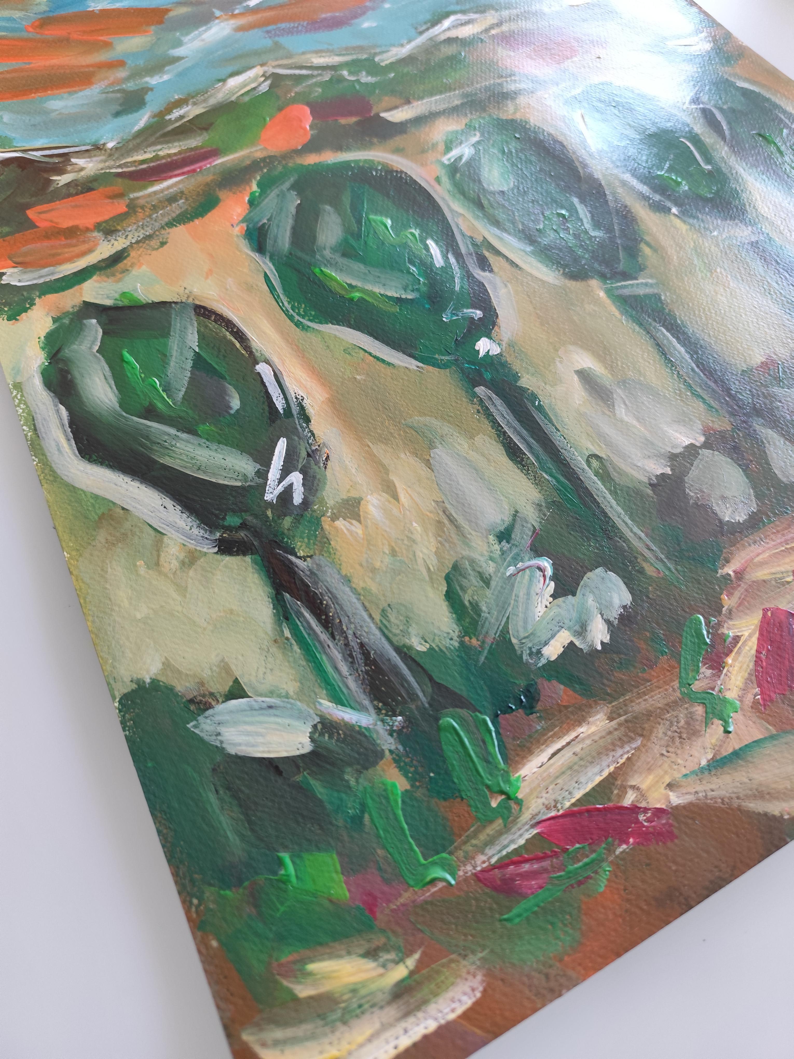 Paesaggio astratto impressionista dipinto in acrilico su carta 