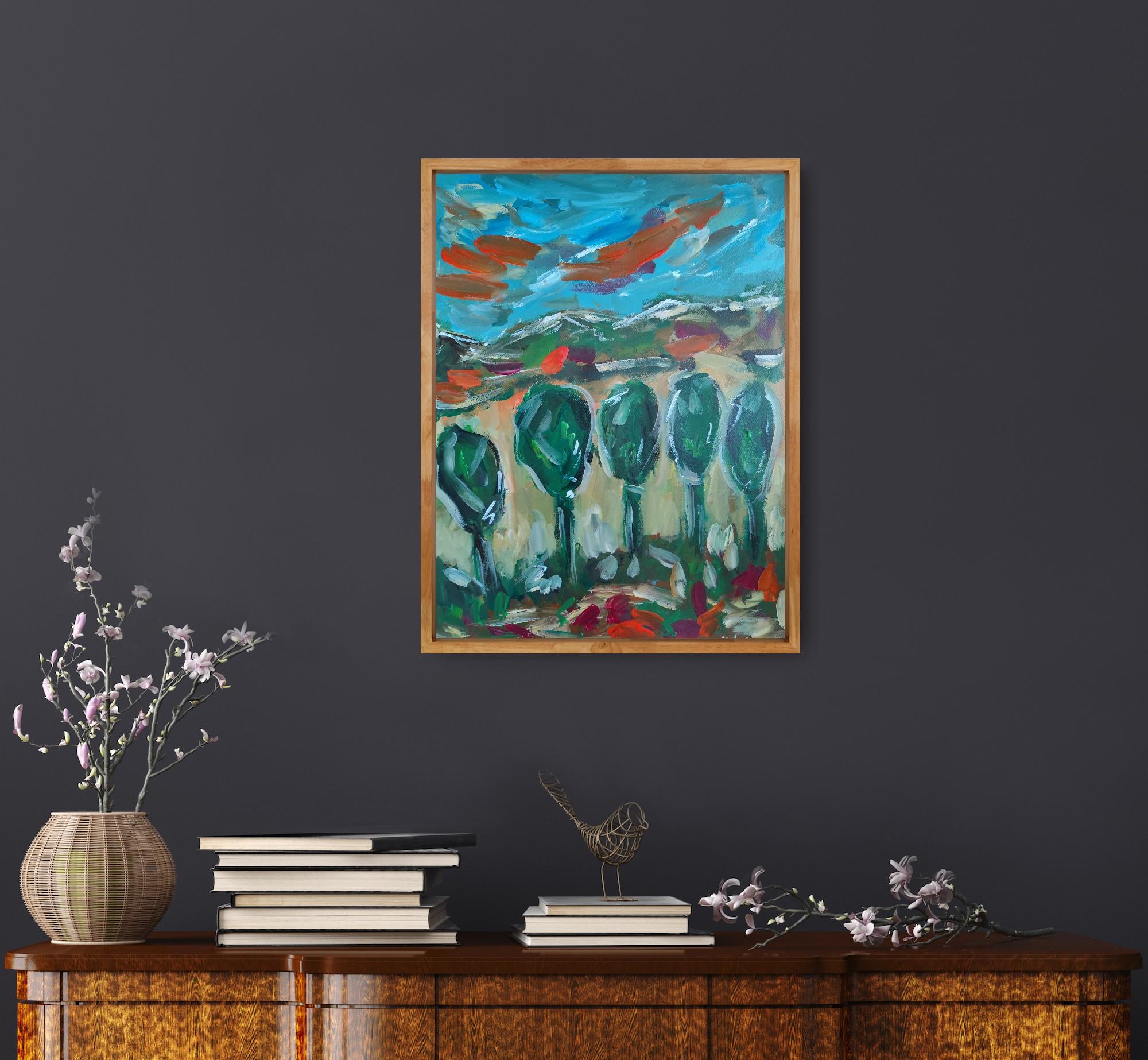 Paesaggio astratto impressionista dipinto in acrilico su carta 