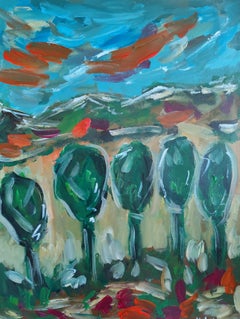 Paesaggio astratto impressionista dipinto in acrilico su carta ""Il richiamo della natura"".