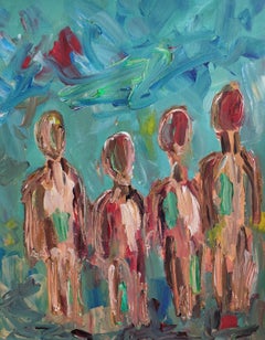 "The unity of souls" ( contemporary semi-abstract figures painting on paper)