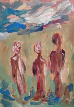 "Juntos somos más fuertes" (figuras semiabstractas contemporáneas de acrílico sobre papel)