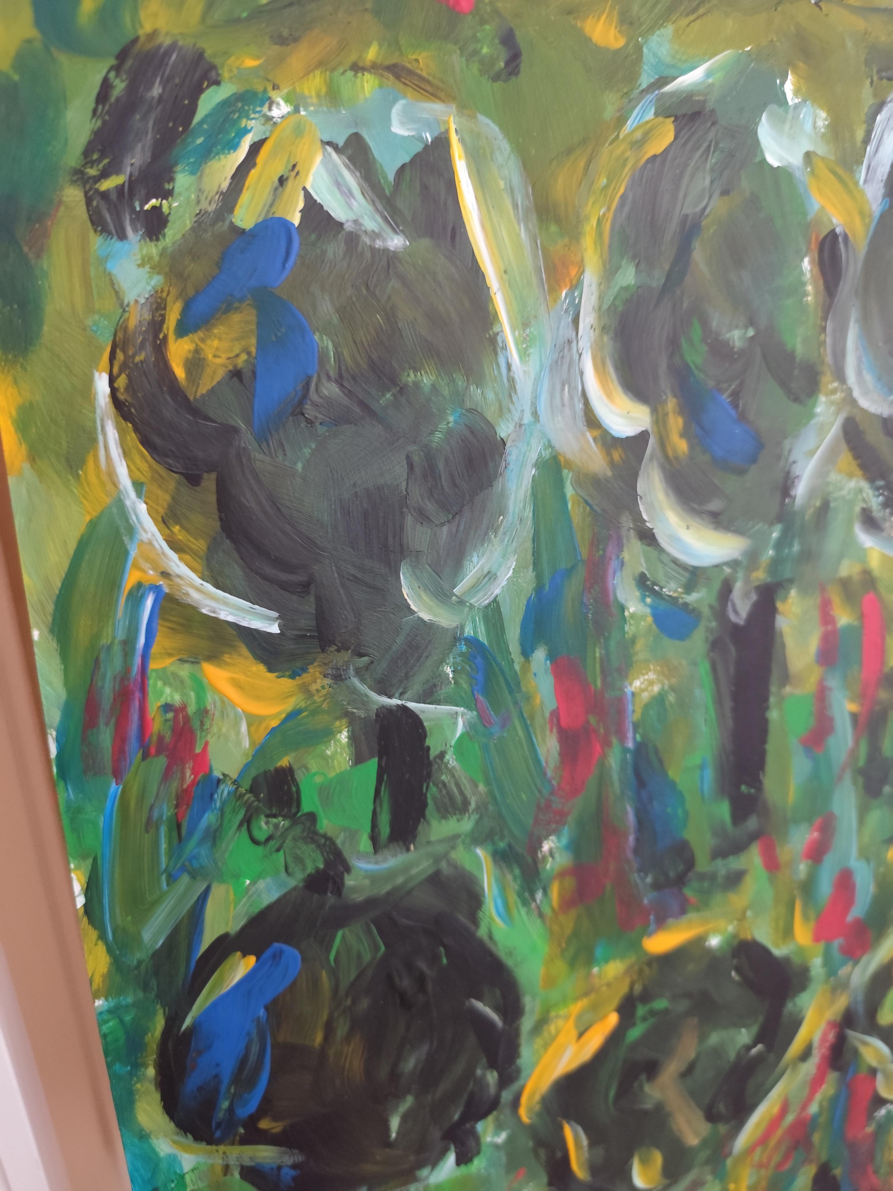 Pintura acrílica abstracta impresionista de naturaleza sobre papel 